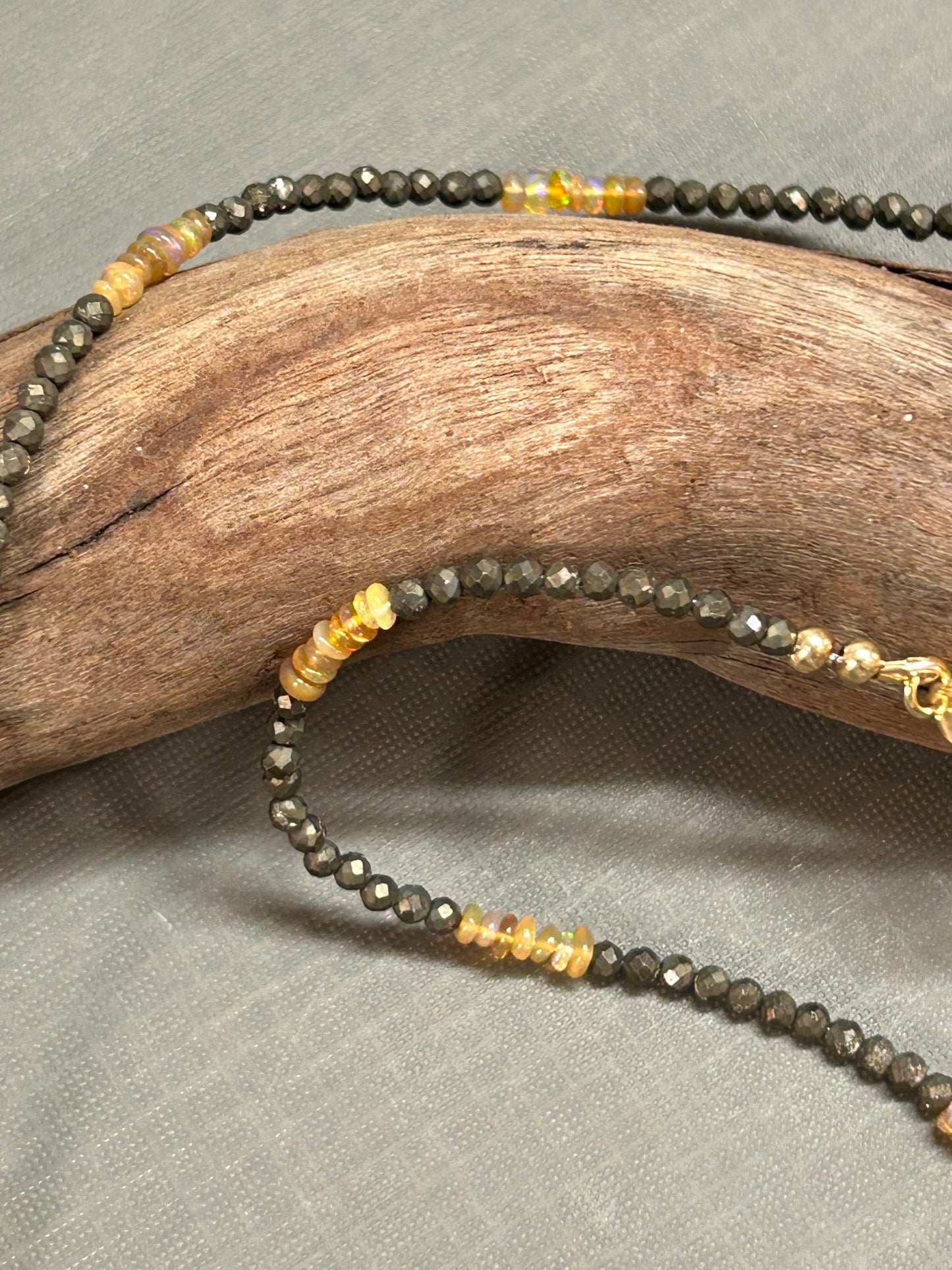 Opal and pyrite dainty necklace