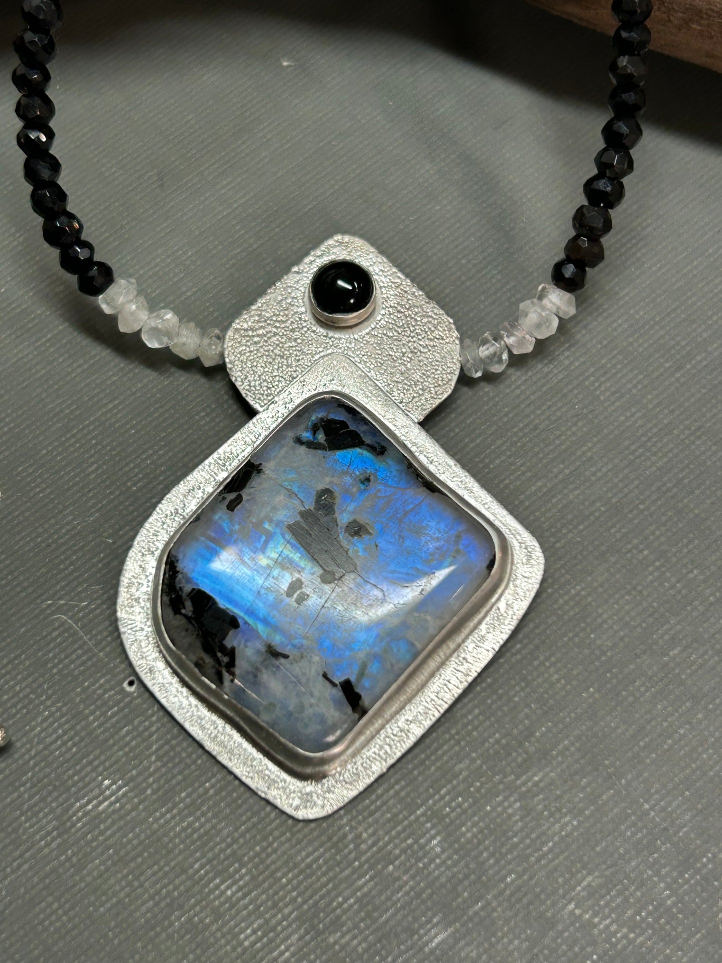 Rainbow Moonstone and black Onyx necklace