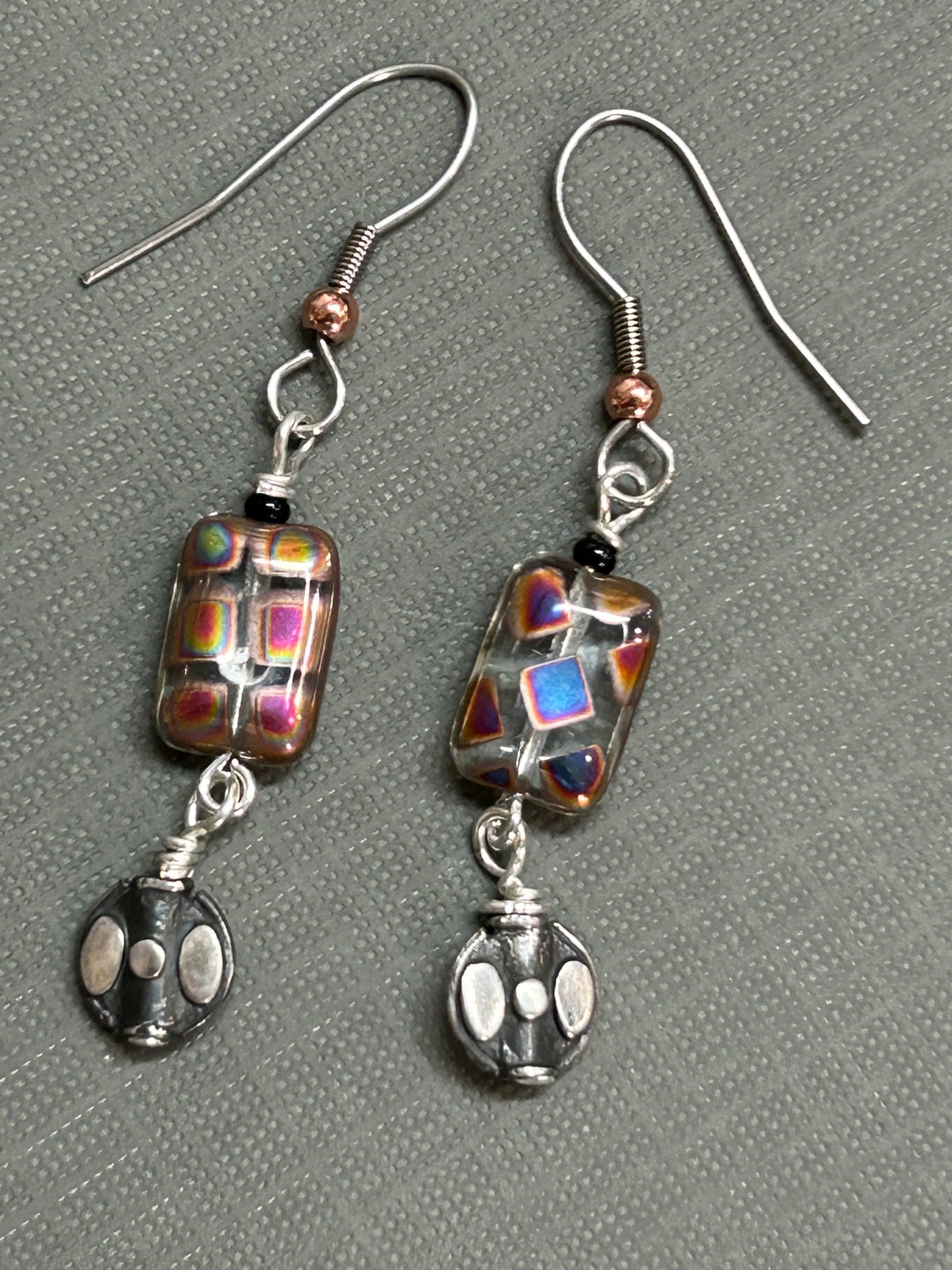 Colorful glass and silver earrings