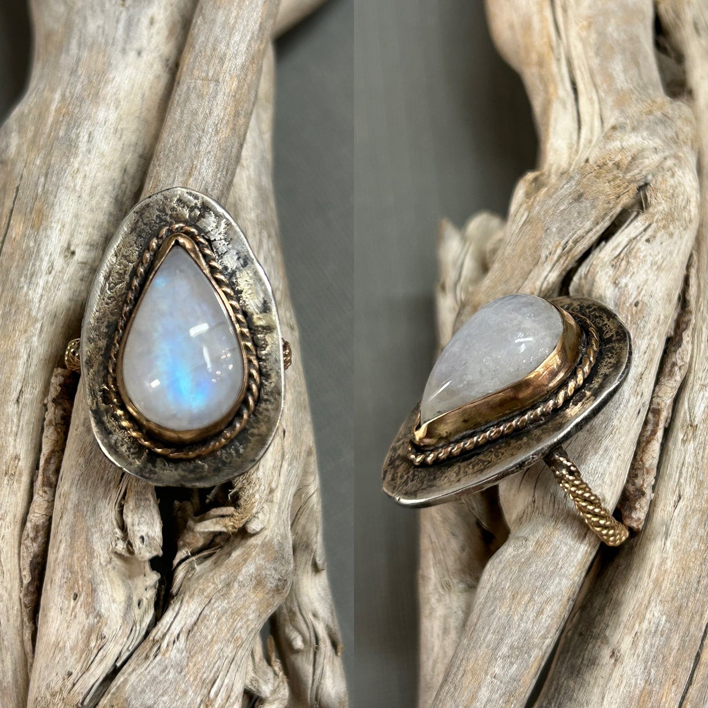Rainbow Moonstone teardrop ring