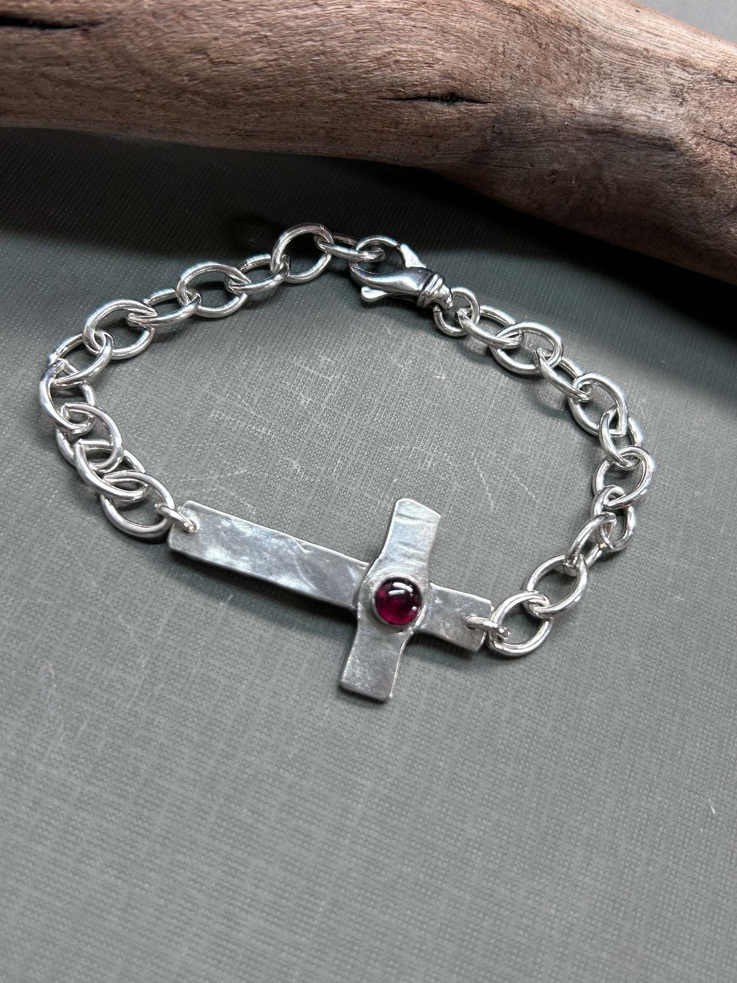 Cross bracelet- Garnet accent