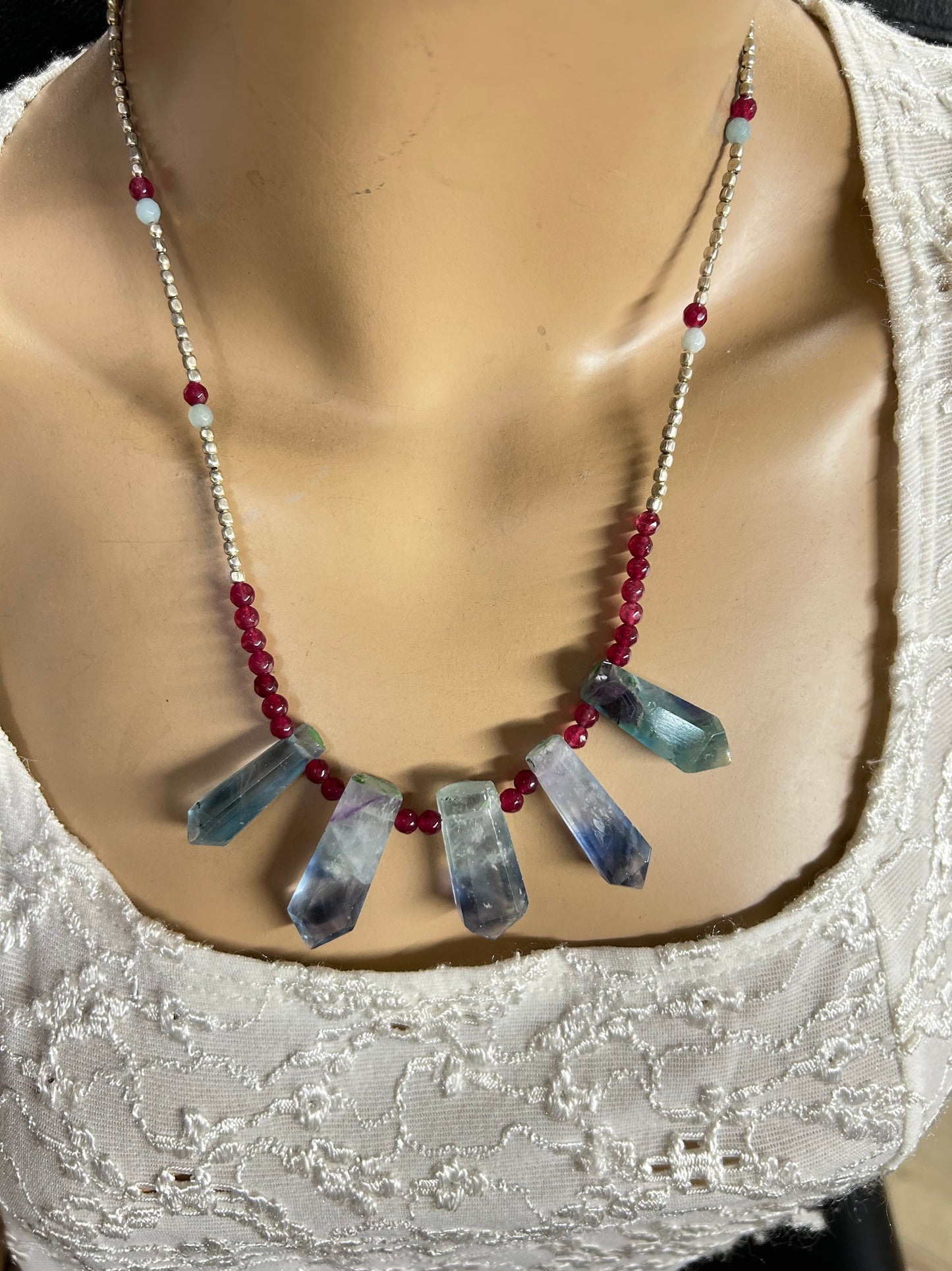 Fluorite and Ruby necklace