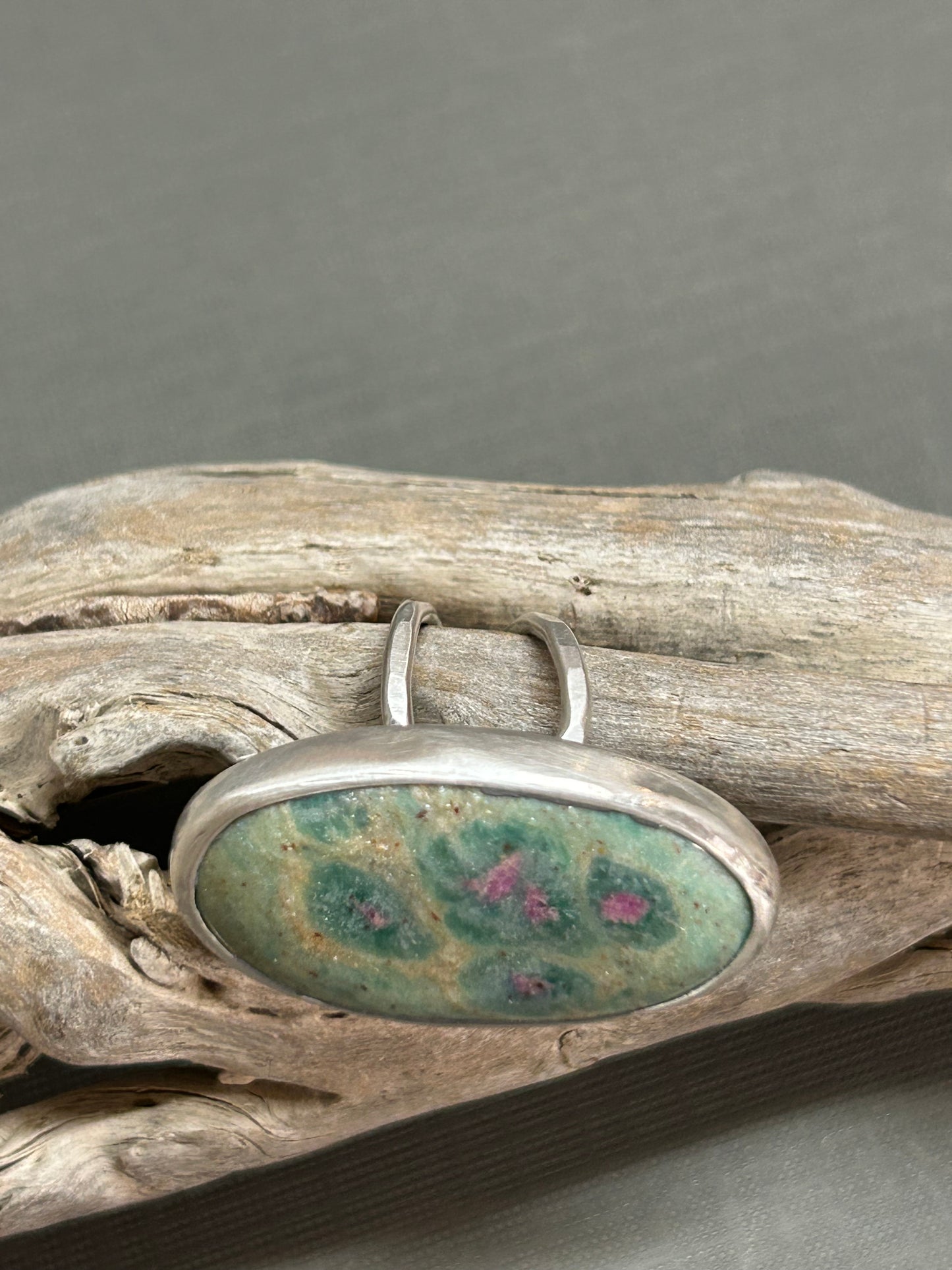 Ruby in zoisite ring- greens and pinks
