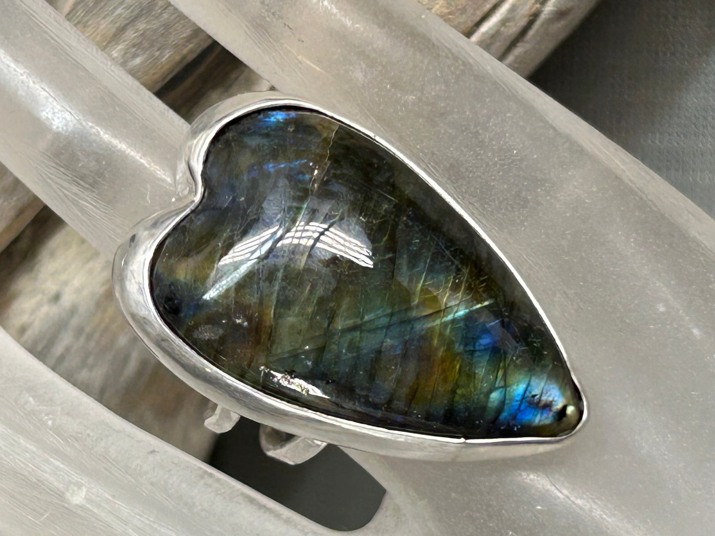 Labradorite Heart Ring double band