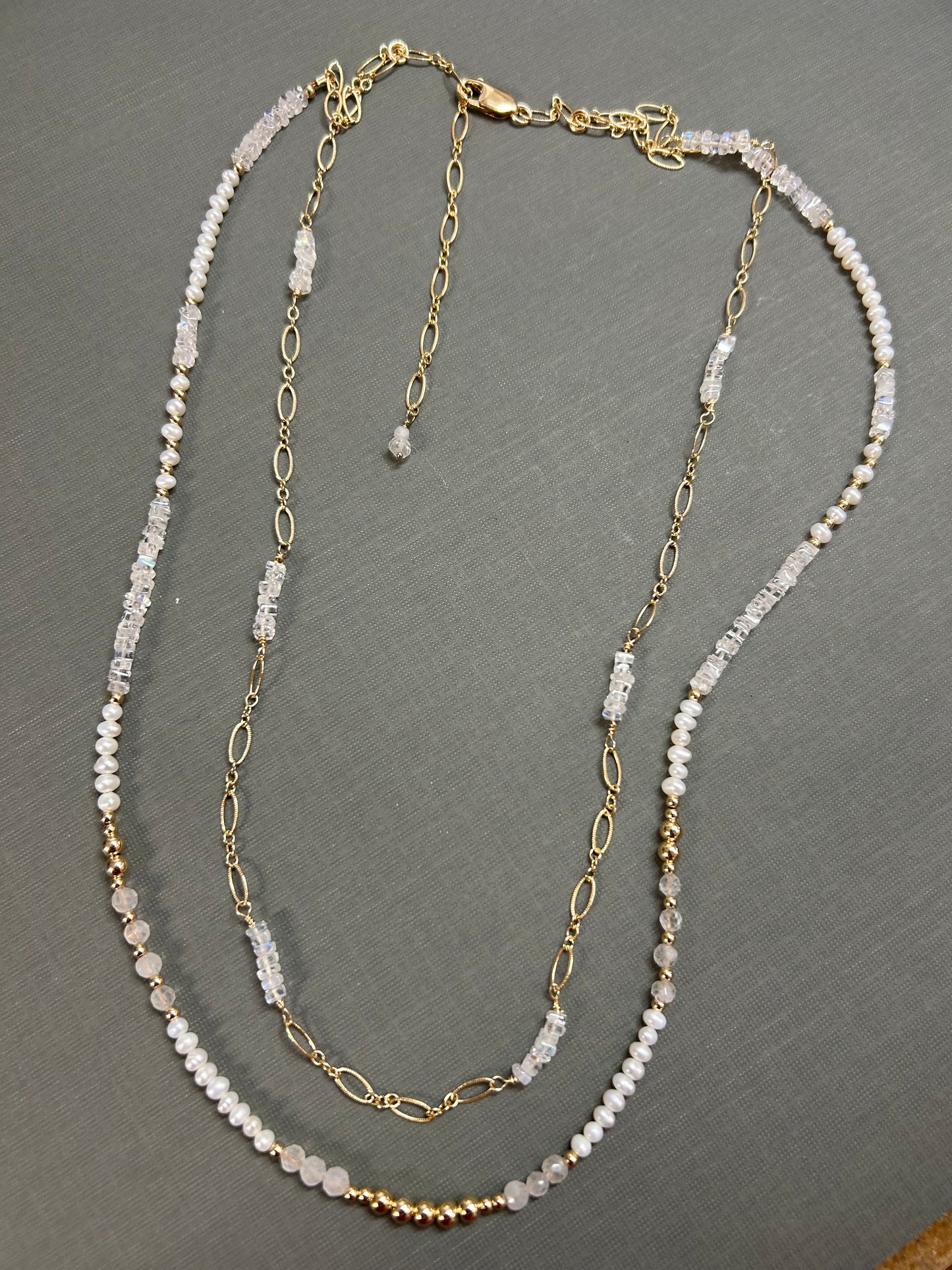 Rainbow moonstone and pearl necklace
