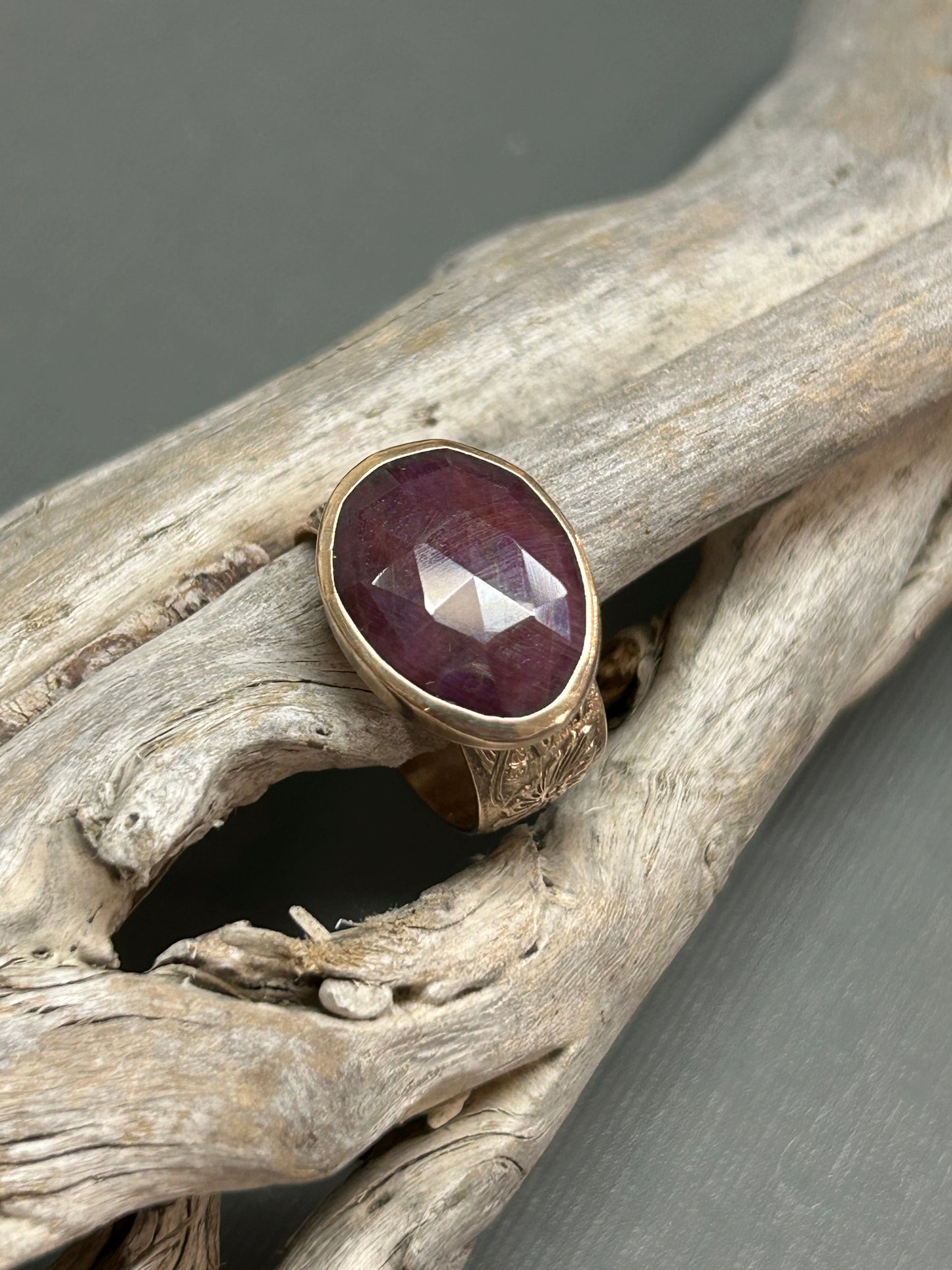 Ruby gold ring- floral Band
