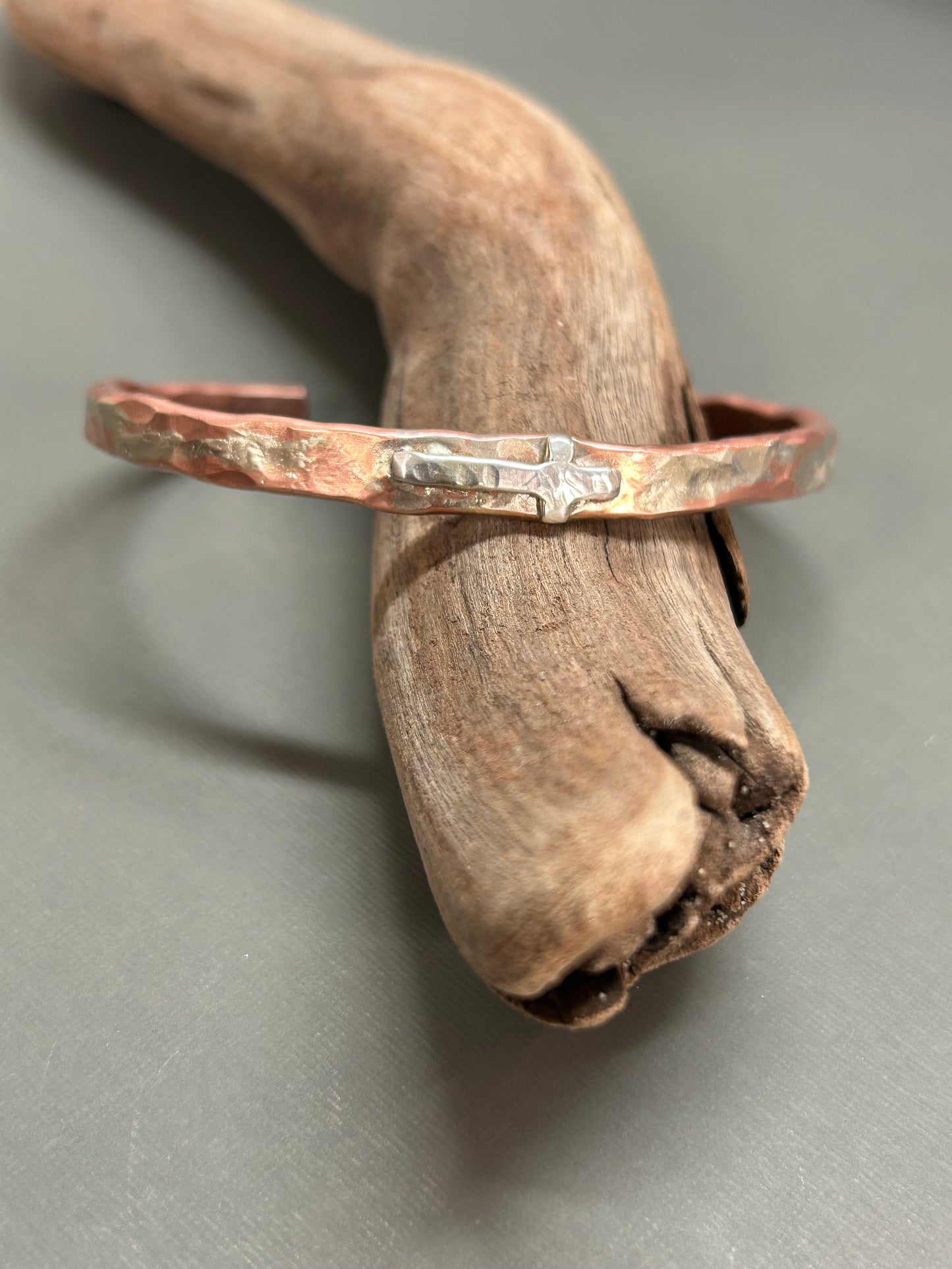 Cross- copper and silver cuff