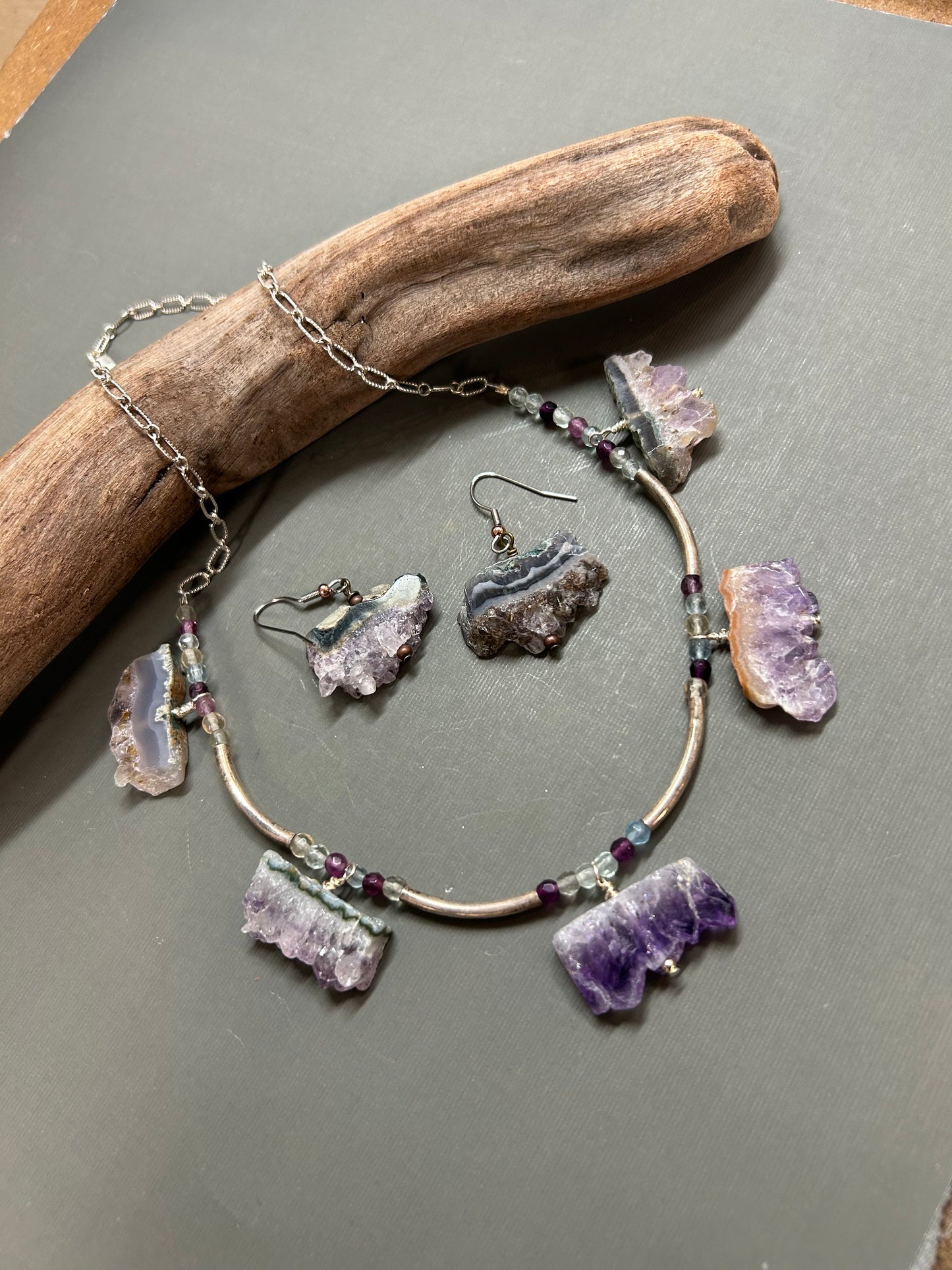 Amethyst Fluorite and silver necklace