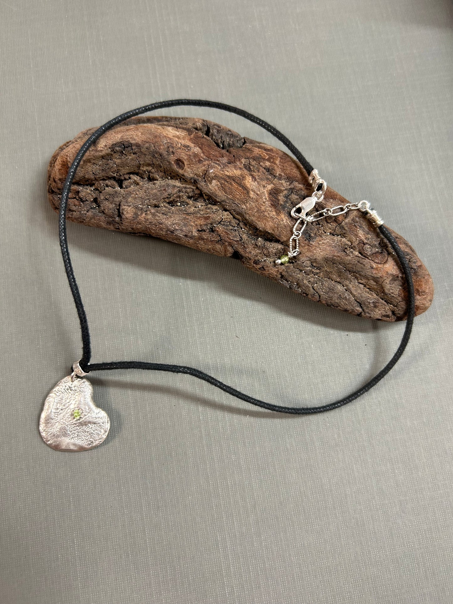 Heart and peridot necklace recycled silver