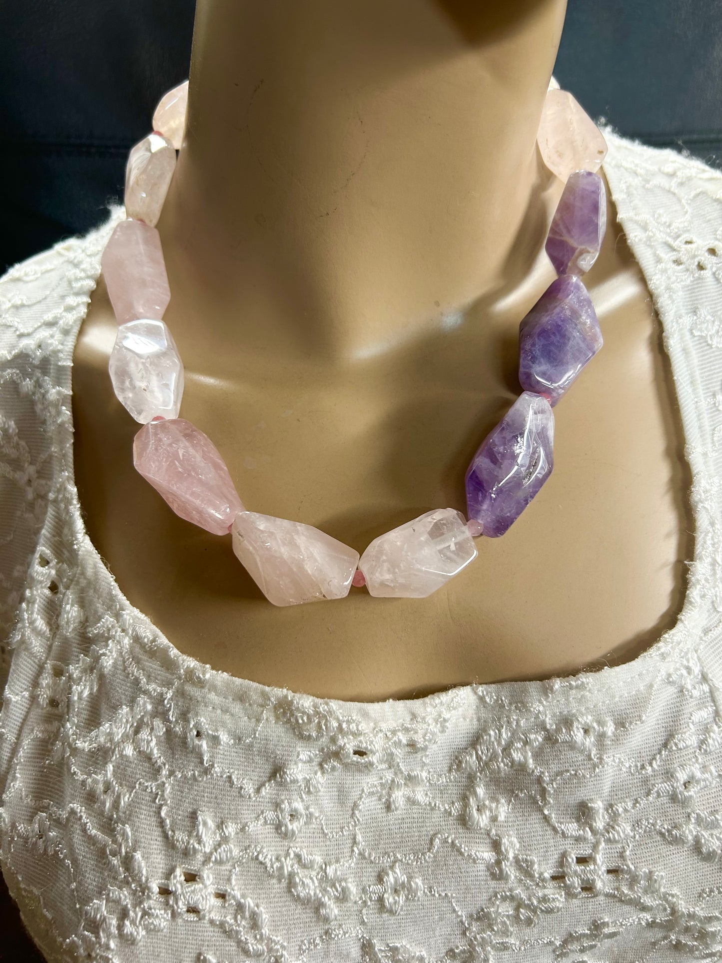 Amethyst and Rose Quartz Statement Necklace