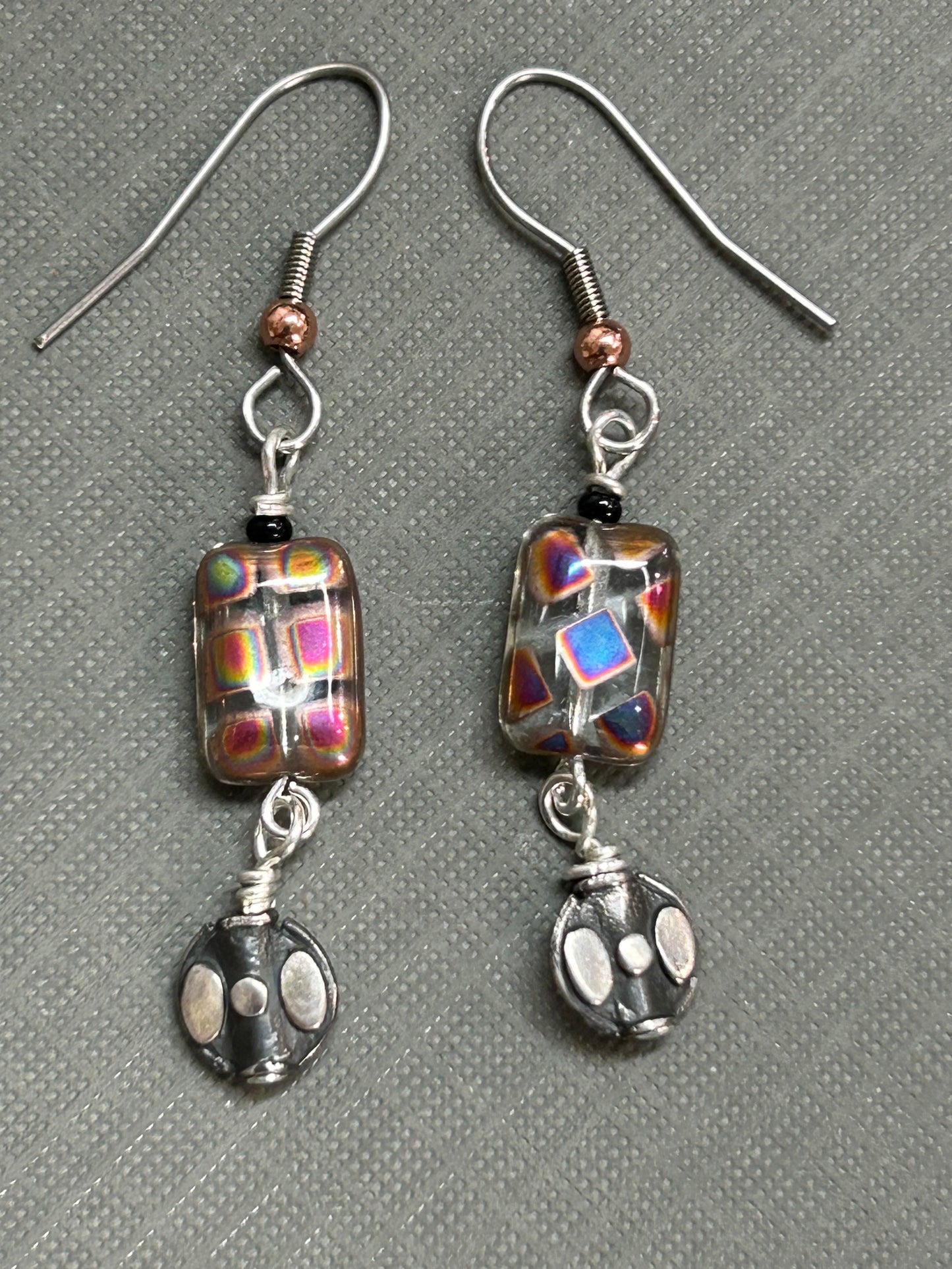 Colorful glass and silver earrings
