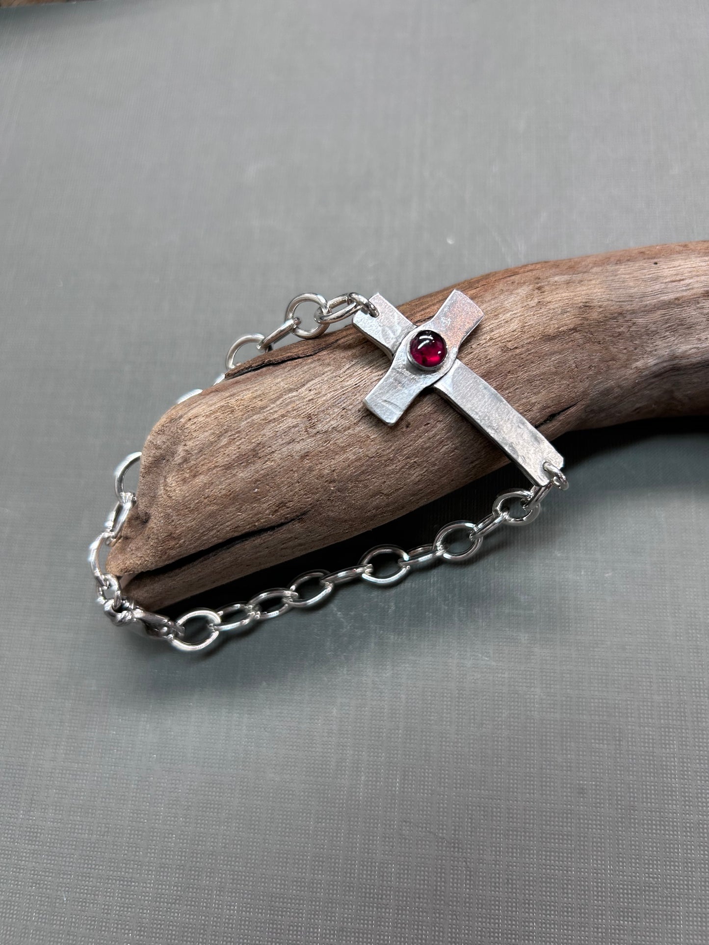 Cross bracelet- Garnet accent