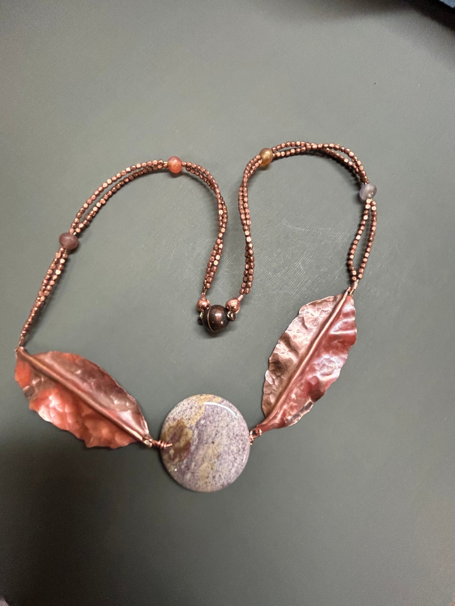 Copper leaves and Jasper necklace