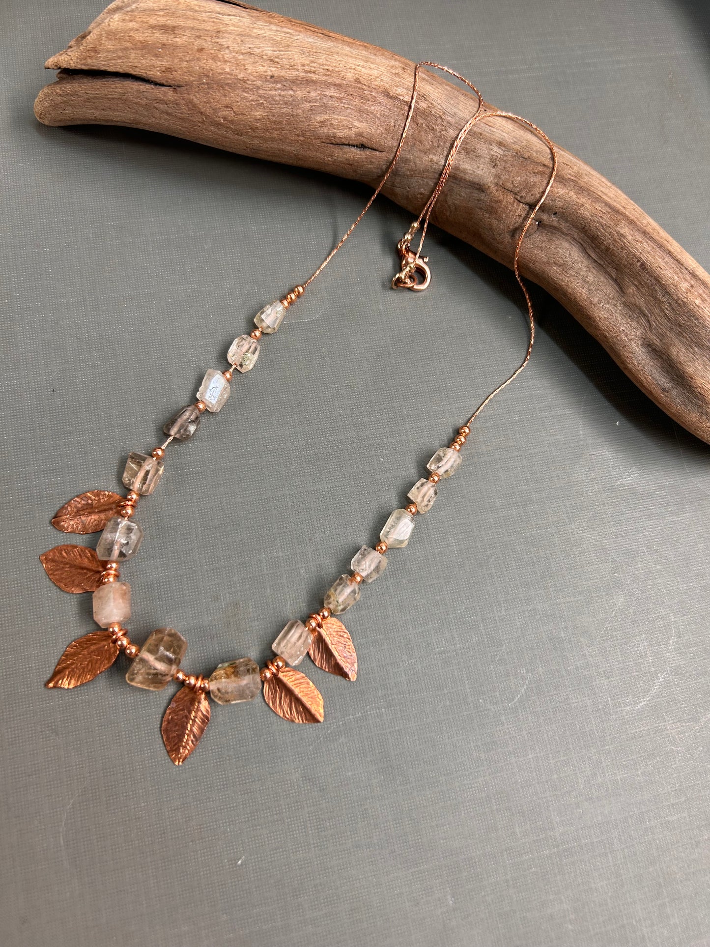 Topaz and copper leaves necklace
