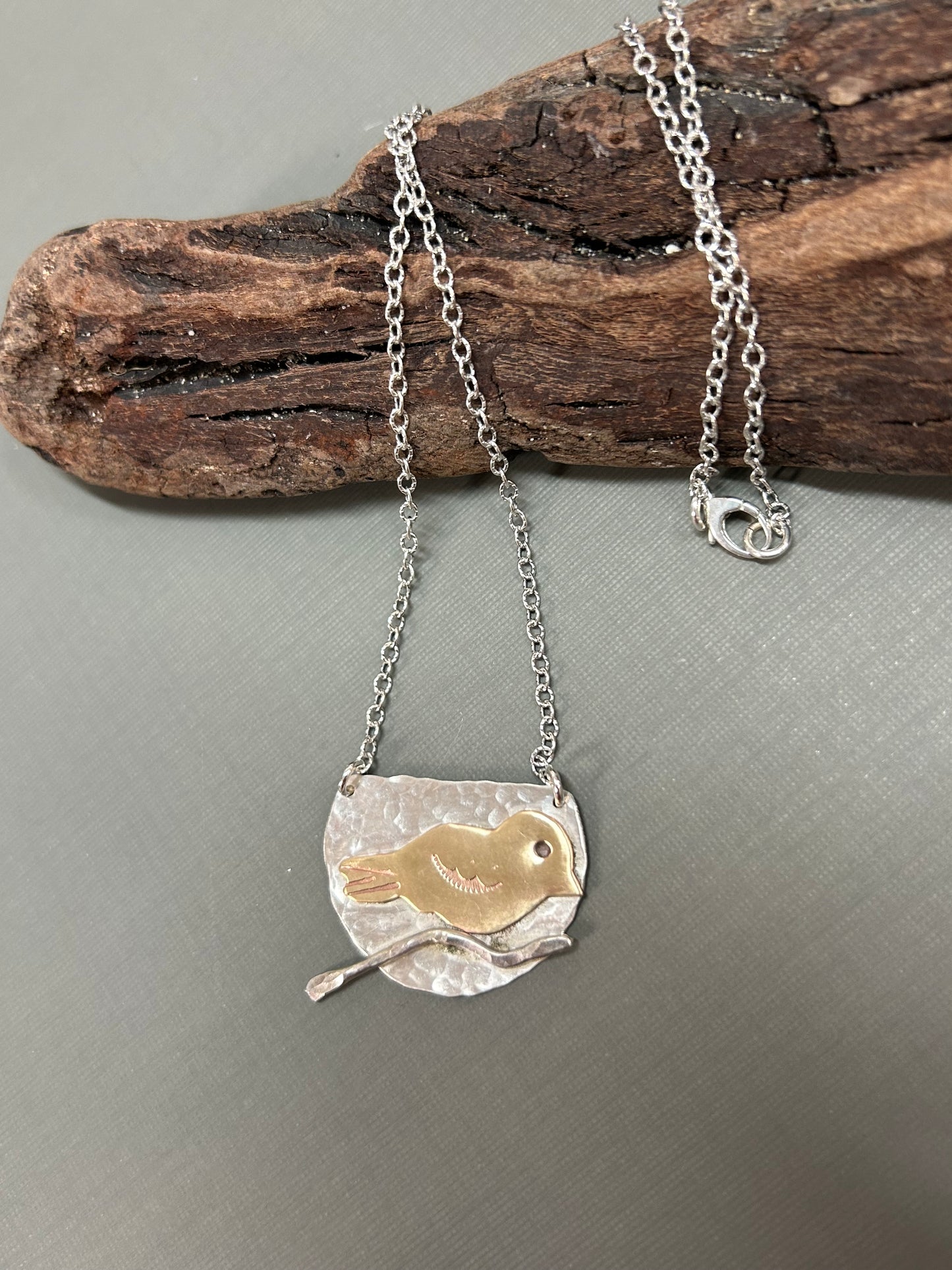 Bird on a branch necklace