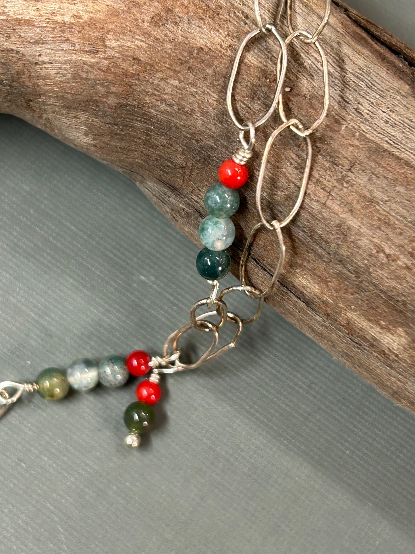Moss Agate- red flowers field necklace