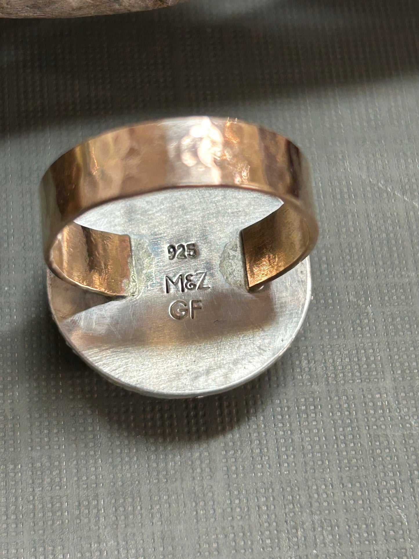 Blue gold and silver ring