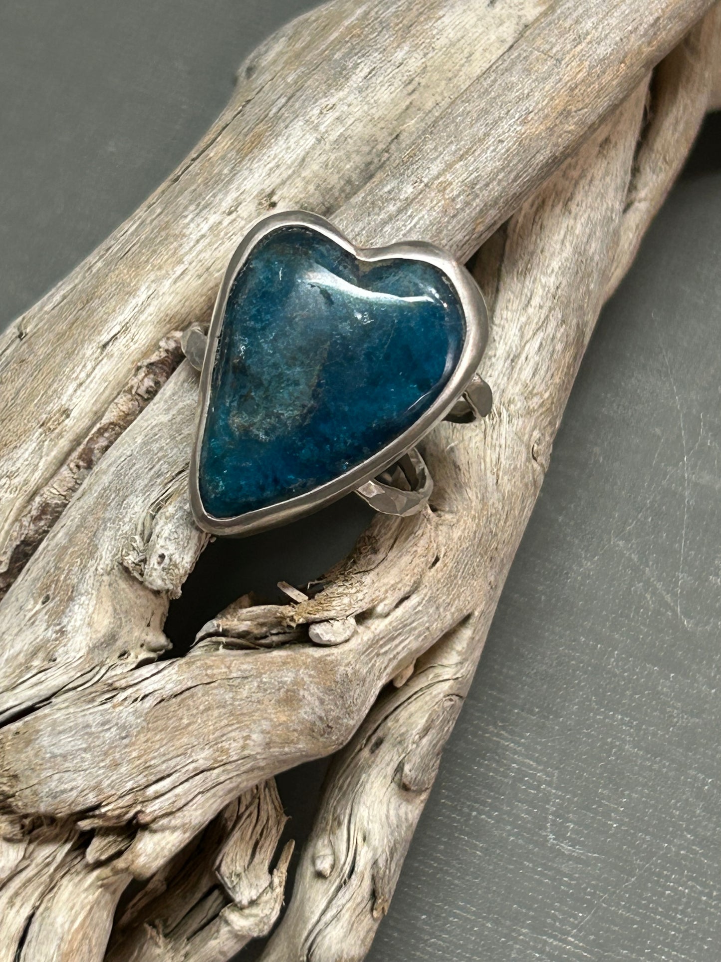 Blue Apatite heart ring