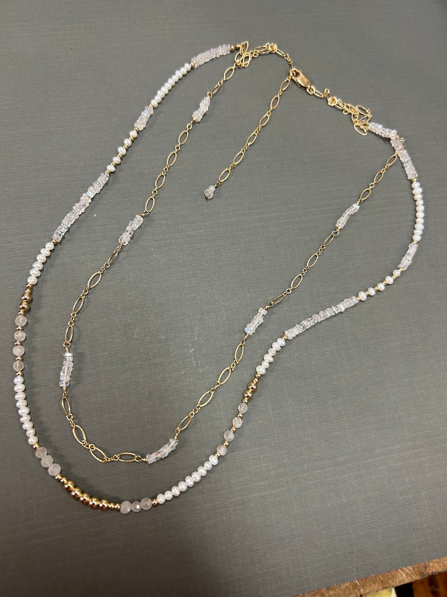 Rainbow moonstone and pearl necklace