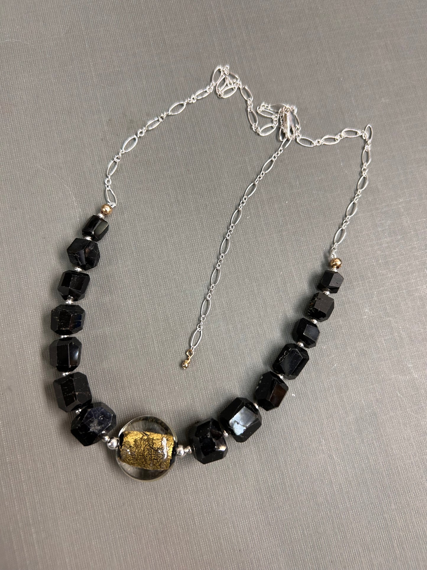 Black Tourmaline and silver necklace