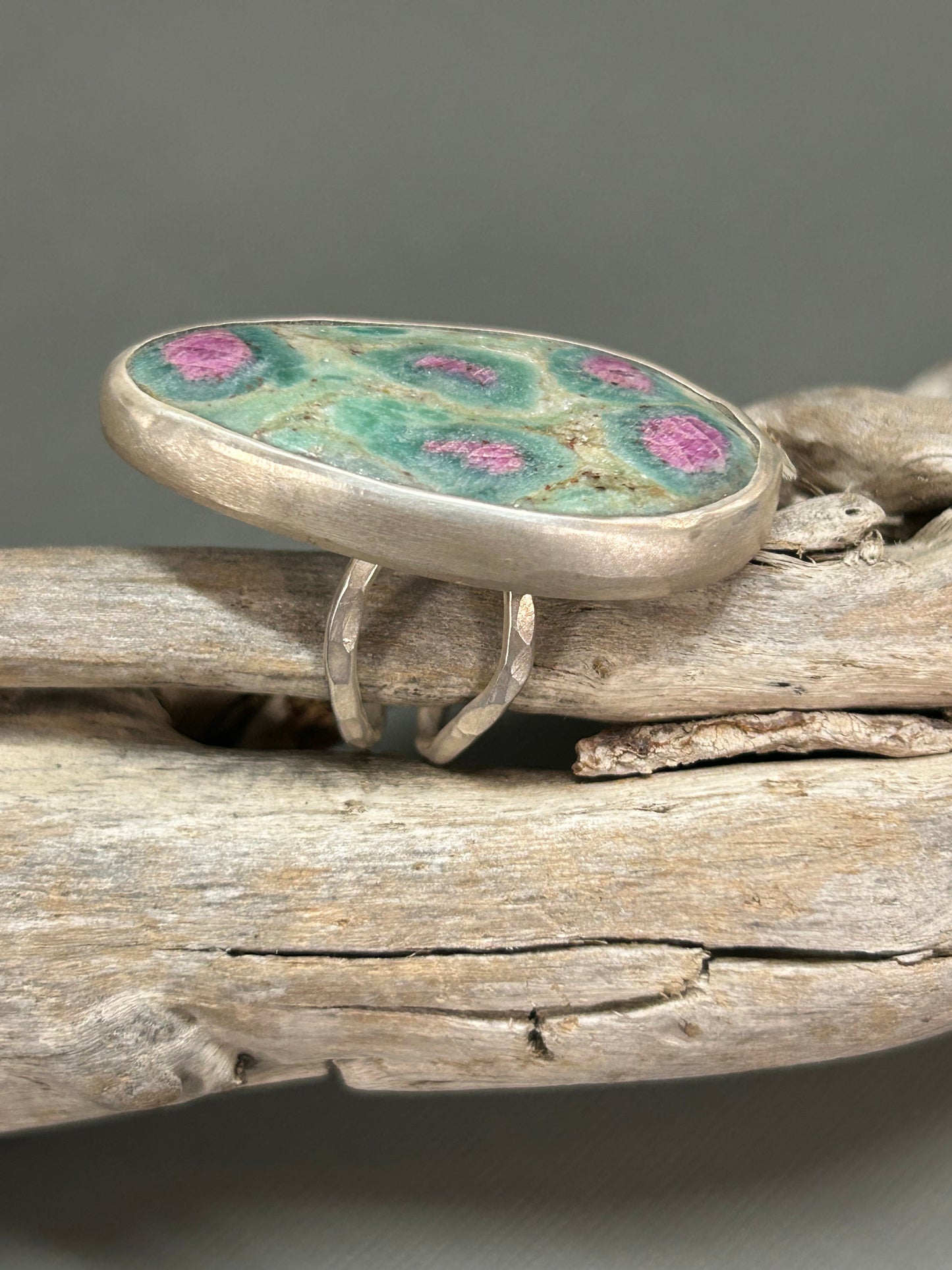 Ruby zoisite silver ring