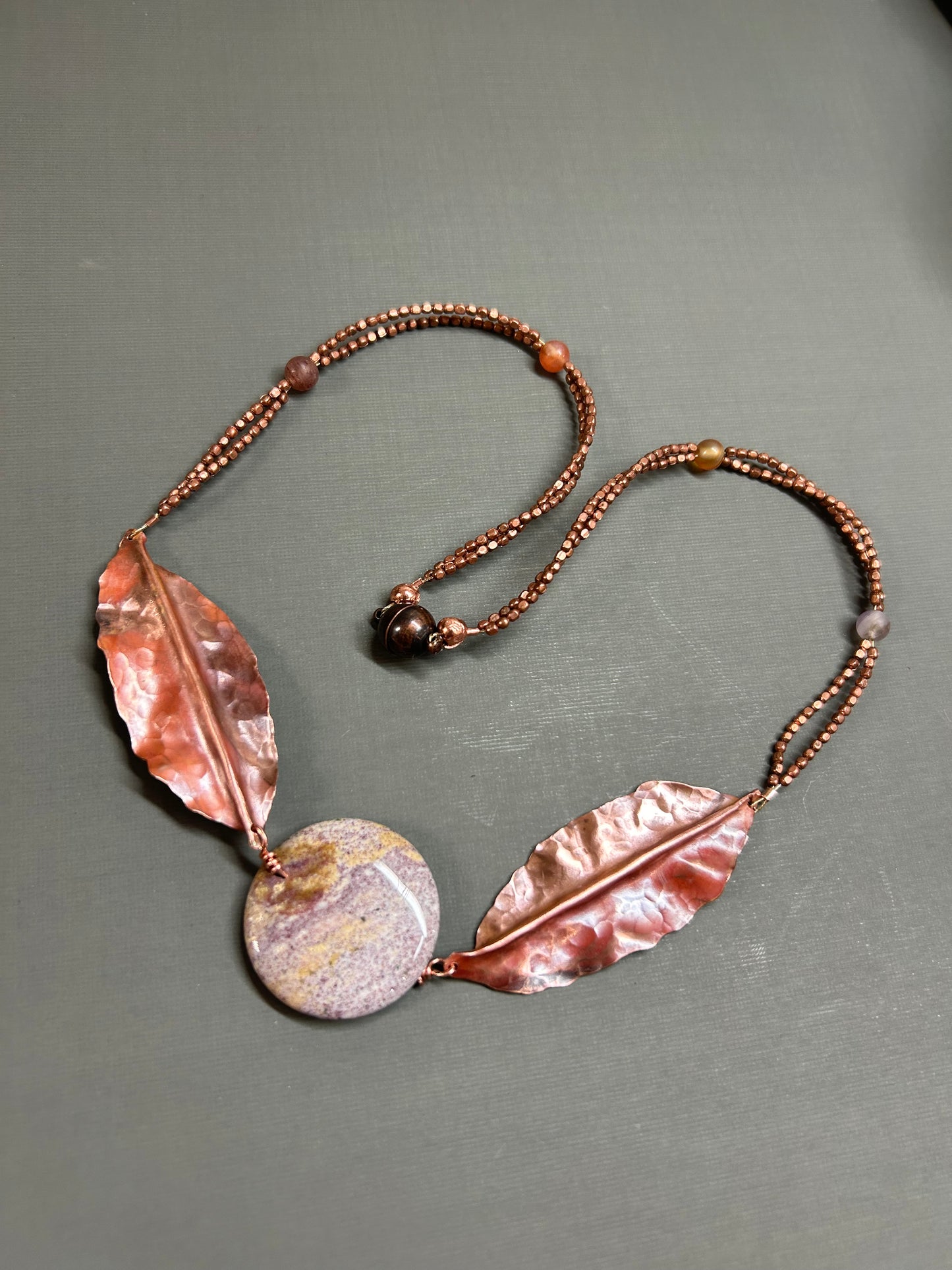 Copper leaves and Jasper necklace
