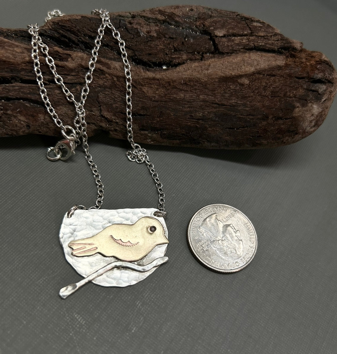 Bird on a branch necklace