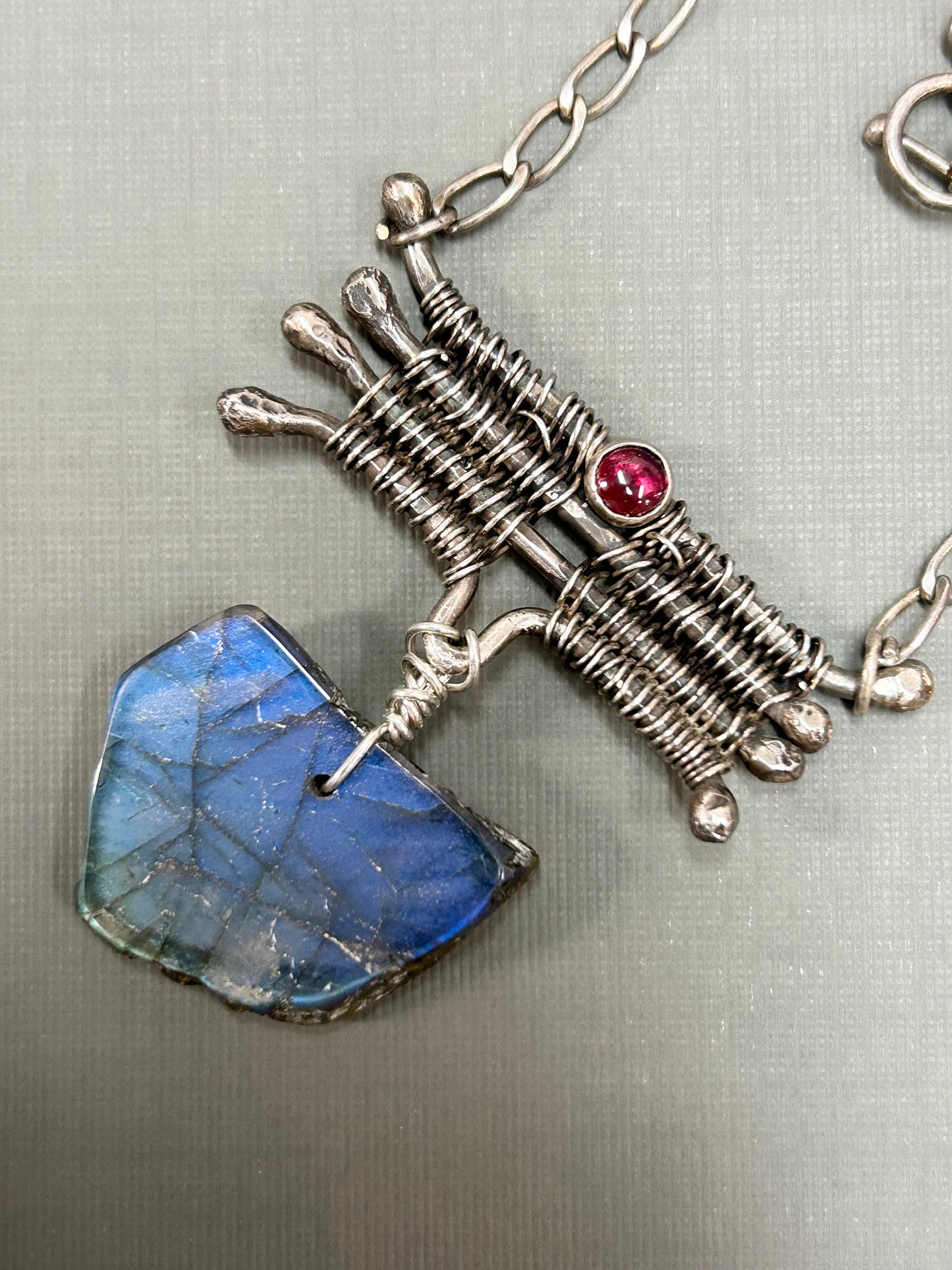 Labradorite and weaved silver necklace