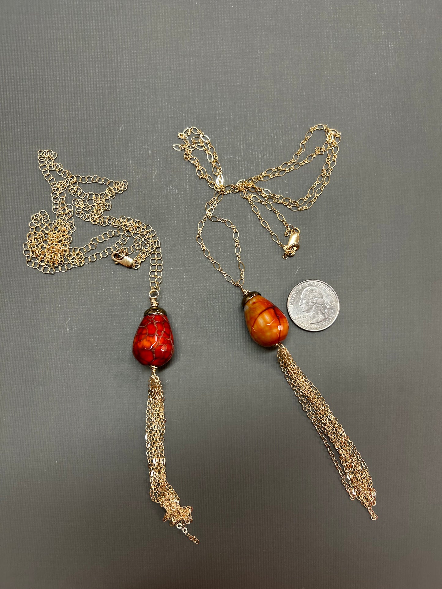 Pear shape Agate Necklace on gold chain