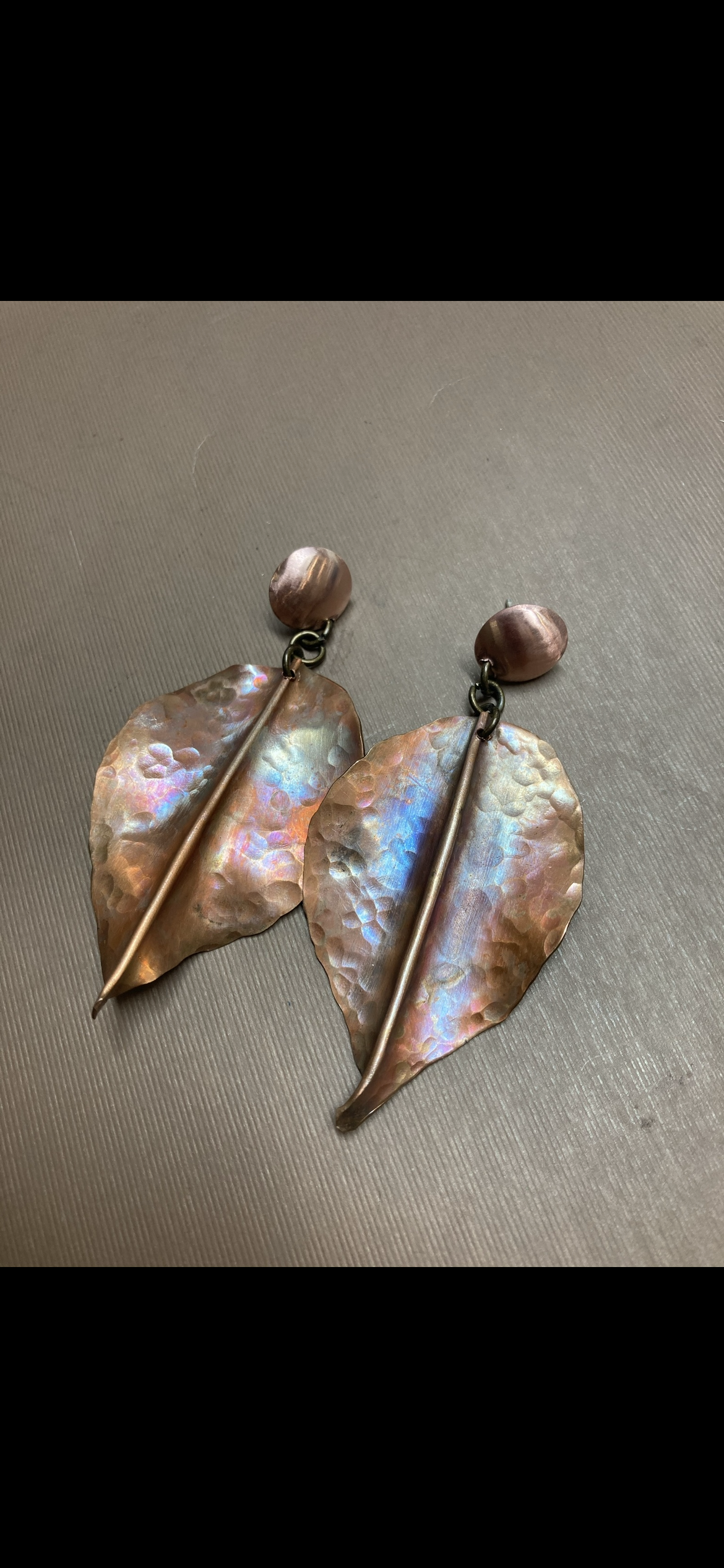 Leaf earrings copper studs