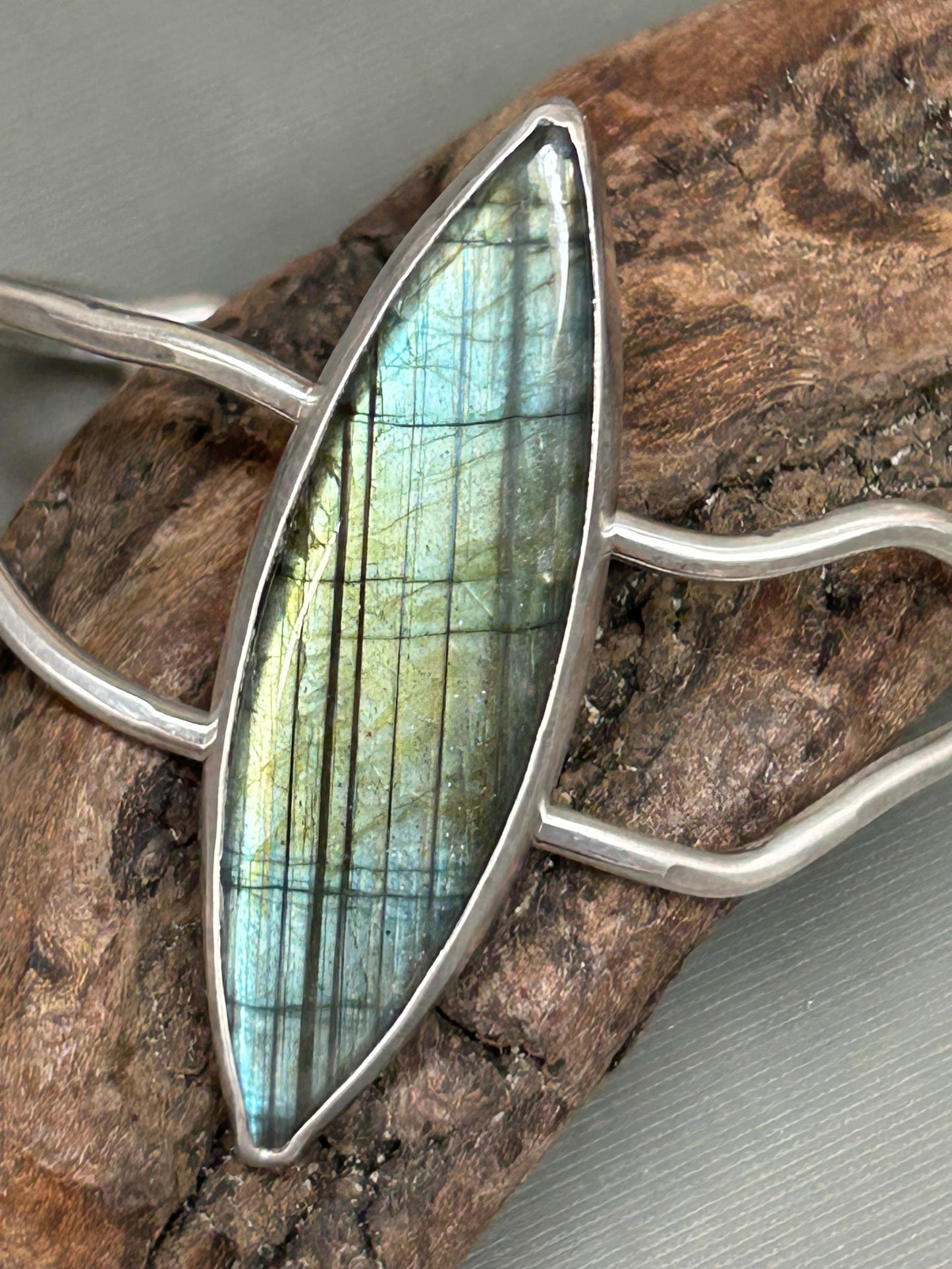 Labradorite cuff bracelet with Garnets