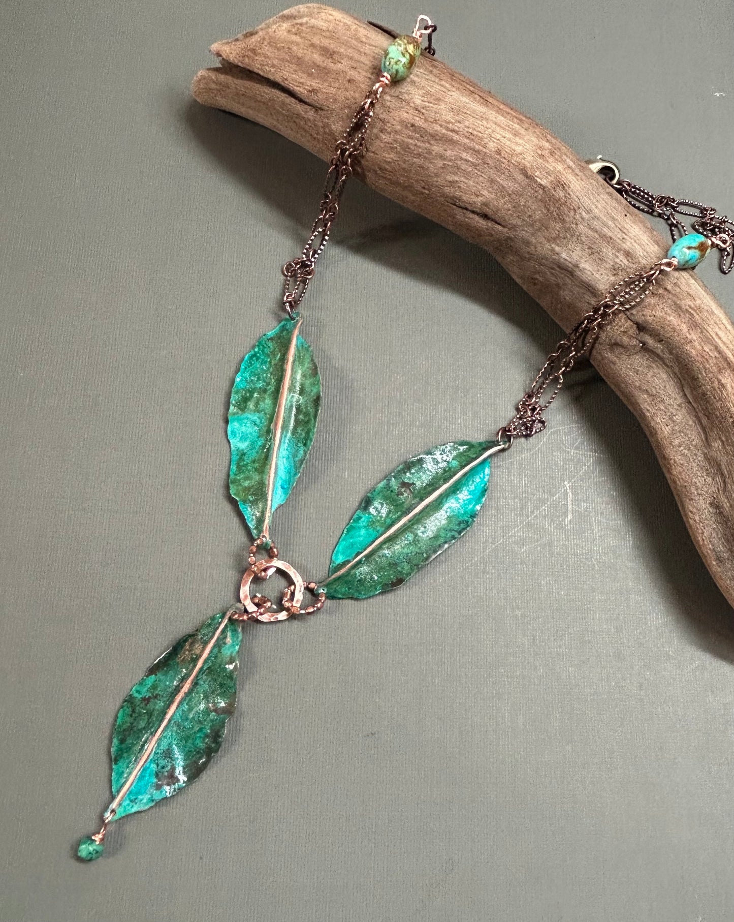 Turquoise leaves necklace