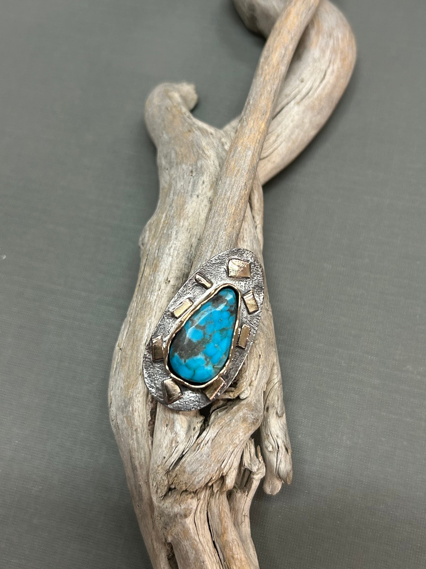 Turquoise ring Bi Metal sterling and gold