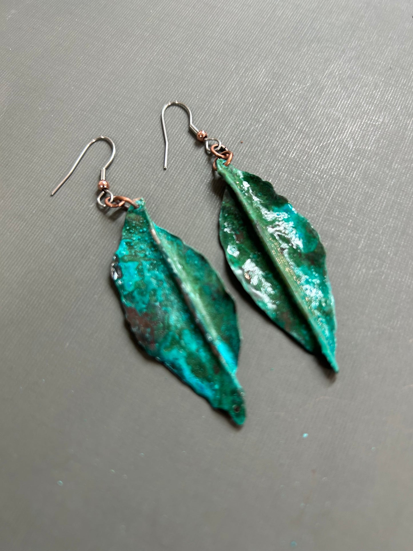 Leaves earrings copper turquoise