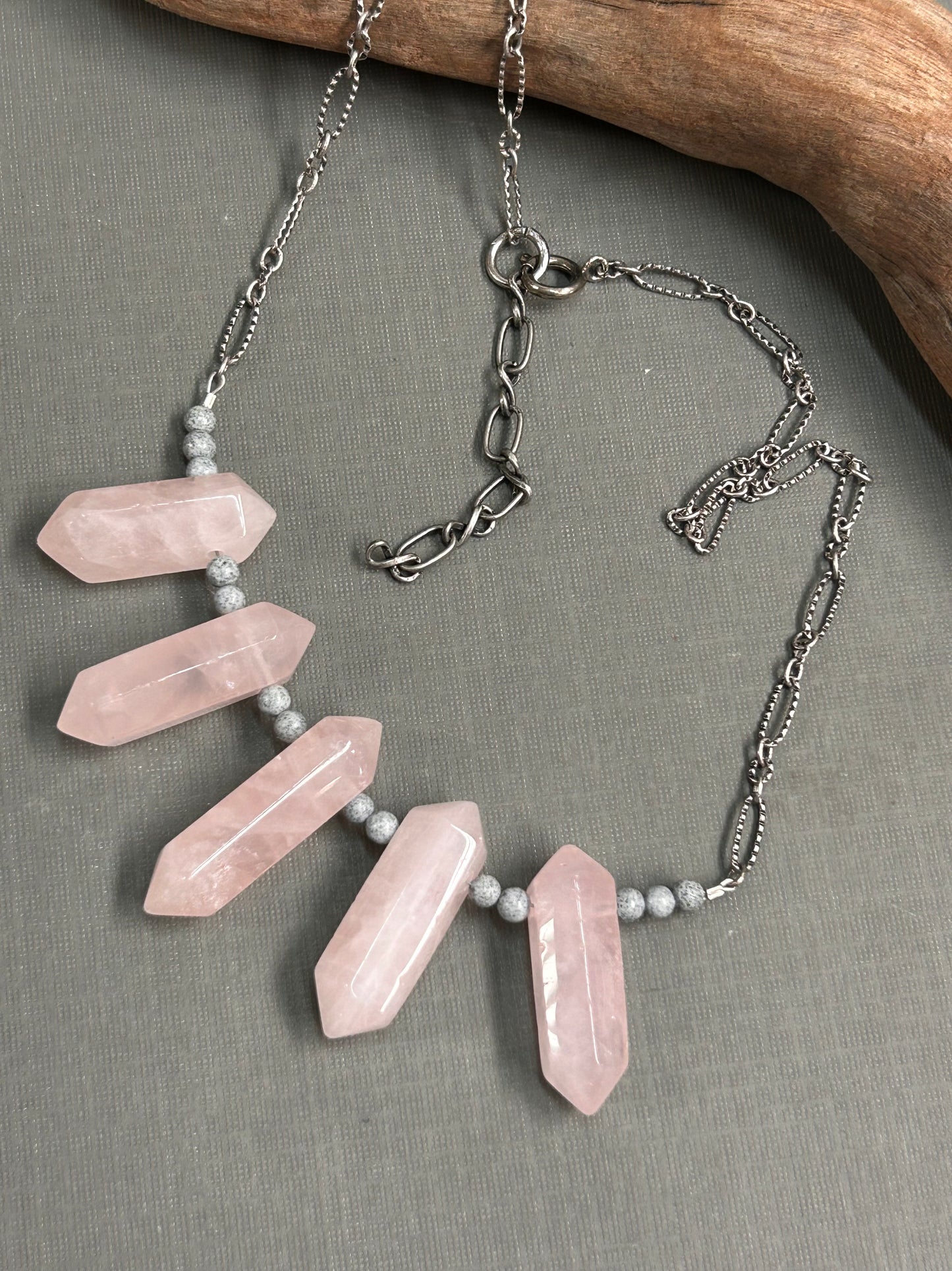 Pink necklace Rose Quartz spears