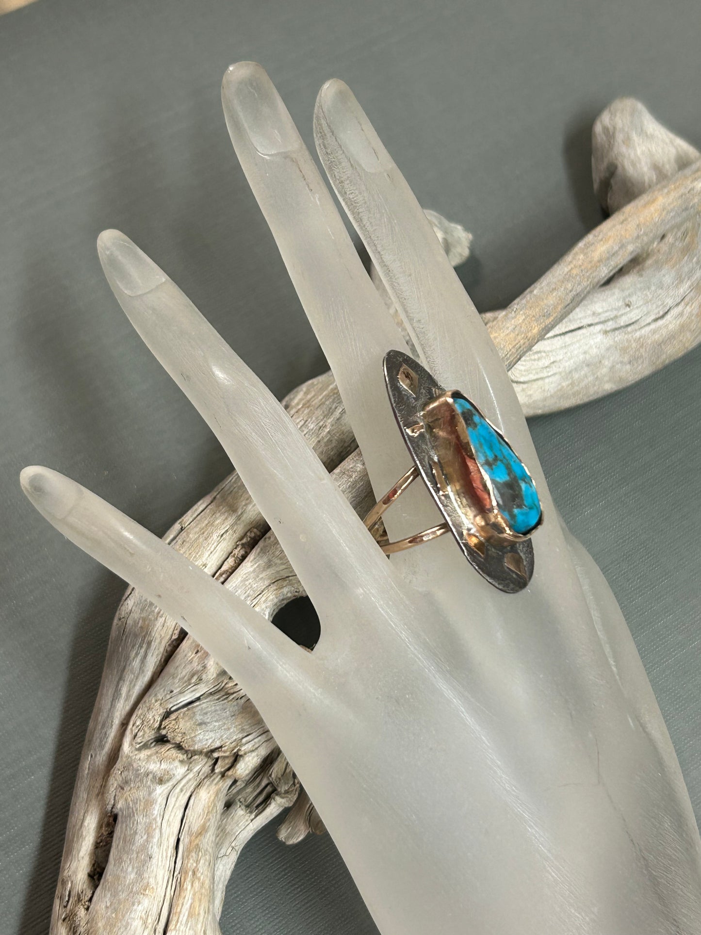 Turquoise ring Bi Metal sterling and gold