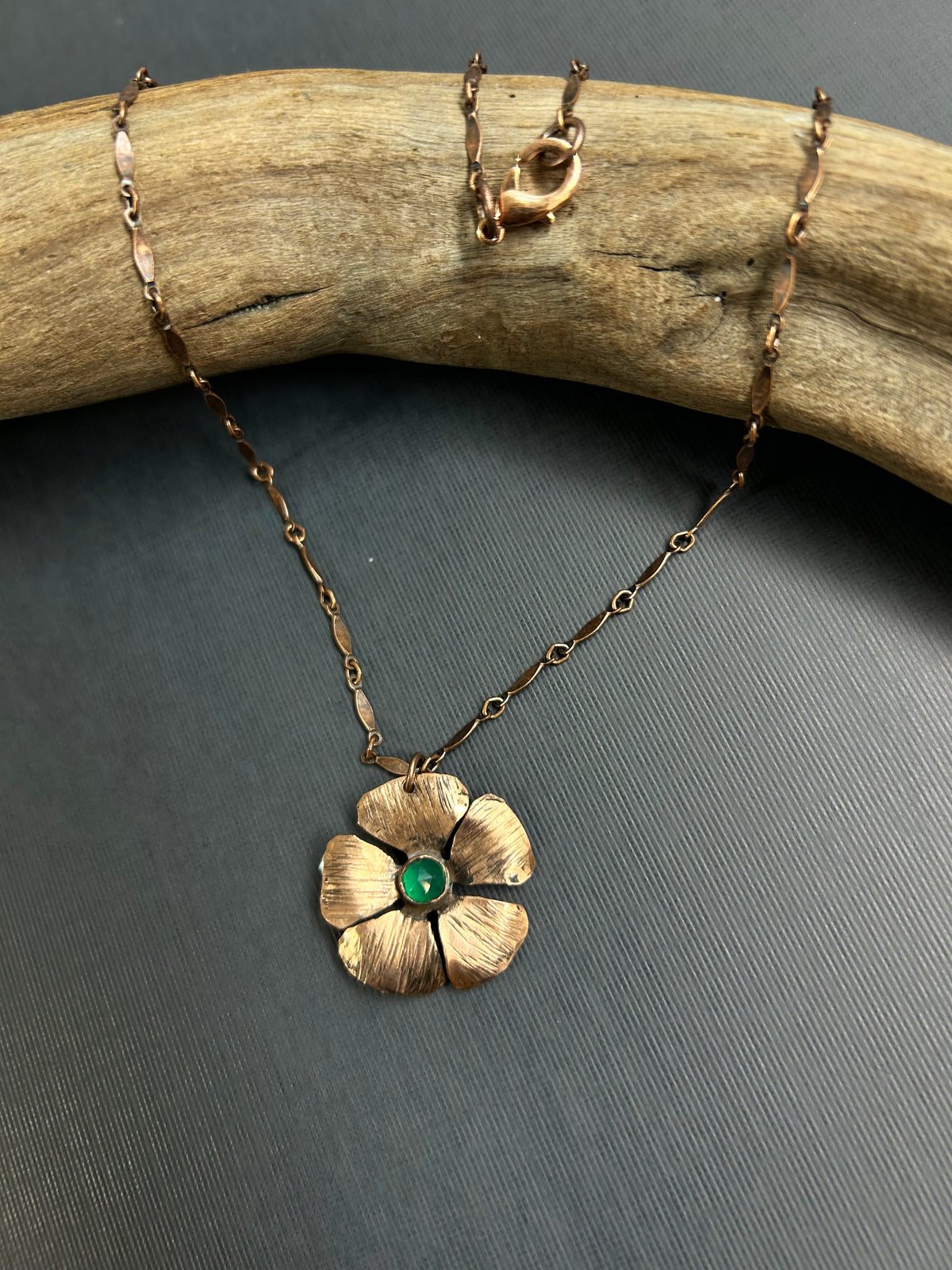 Copper Flower Necklace-green Onyx