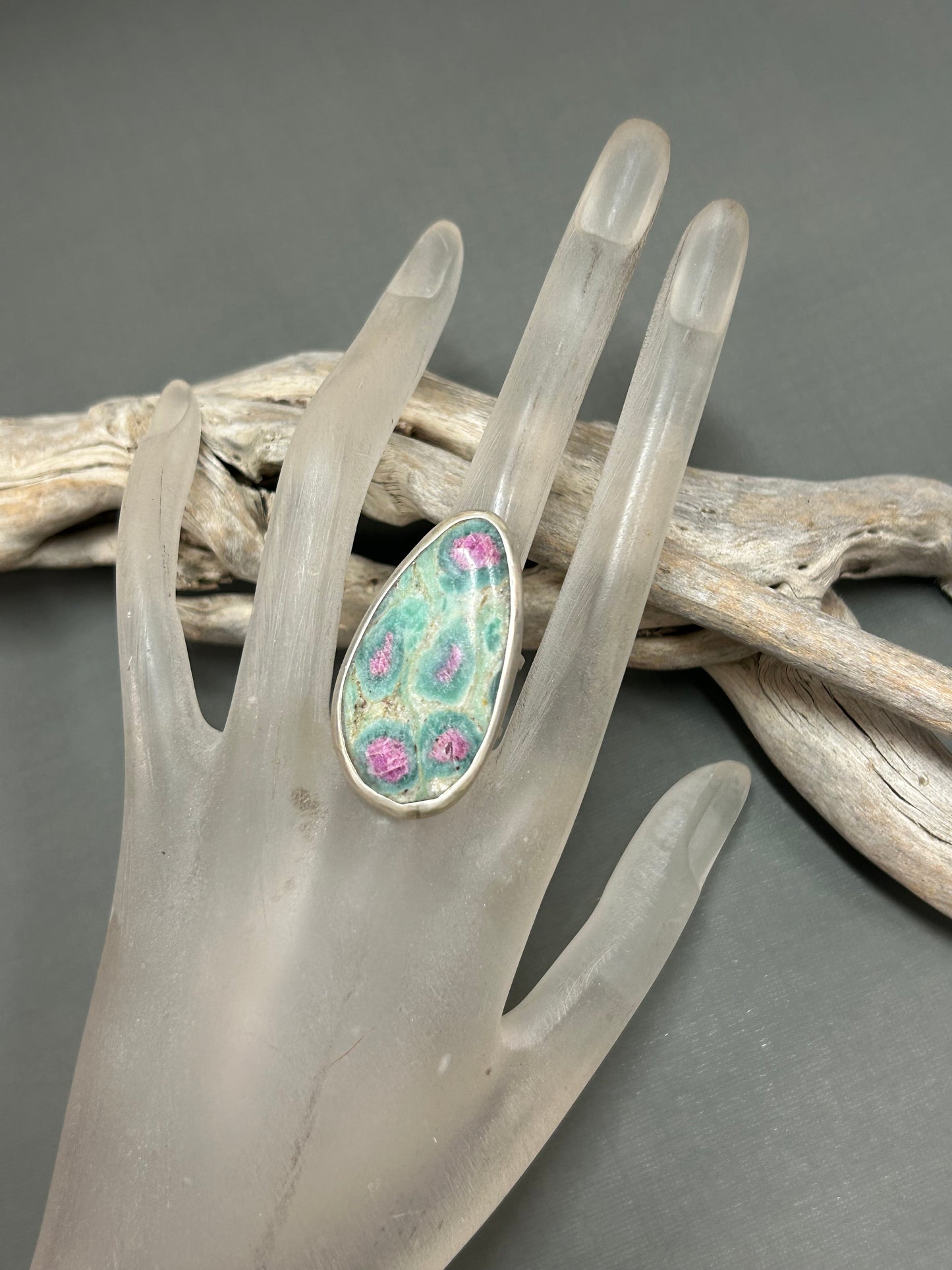 Ruby zoisite silver ring