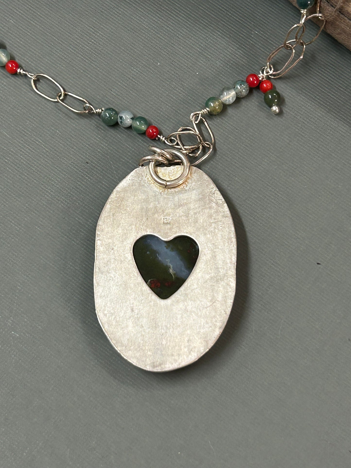 Moss Agate- red flowers field necklace