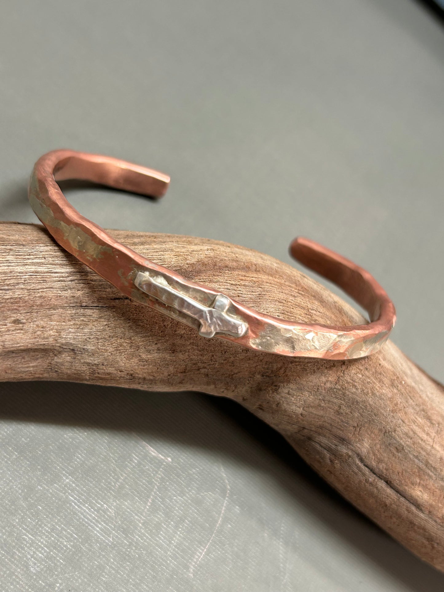 Cross- copper and silver cuff