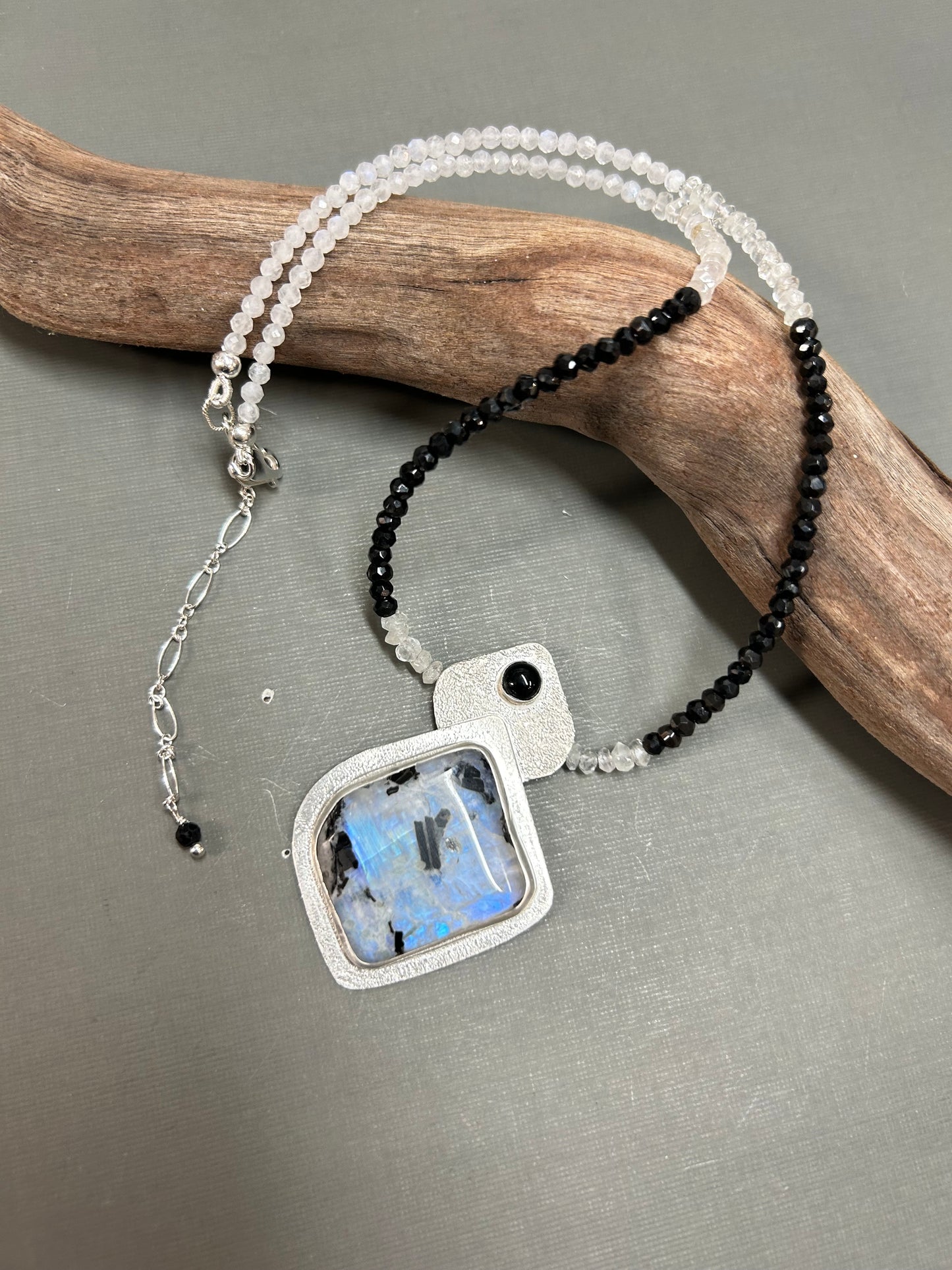Rainbow Moonstone and black Onyx necklace