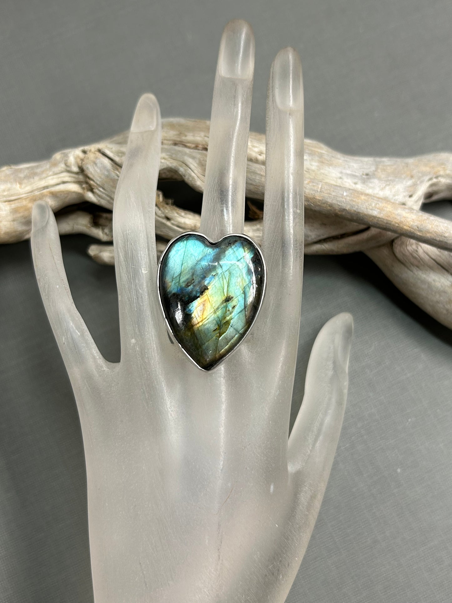Labradorite Heart Silver Ring