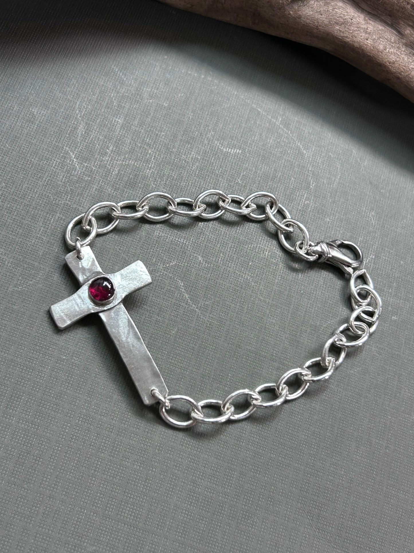Cross bracelet- Garnet accent