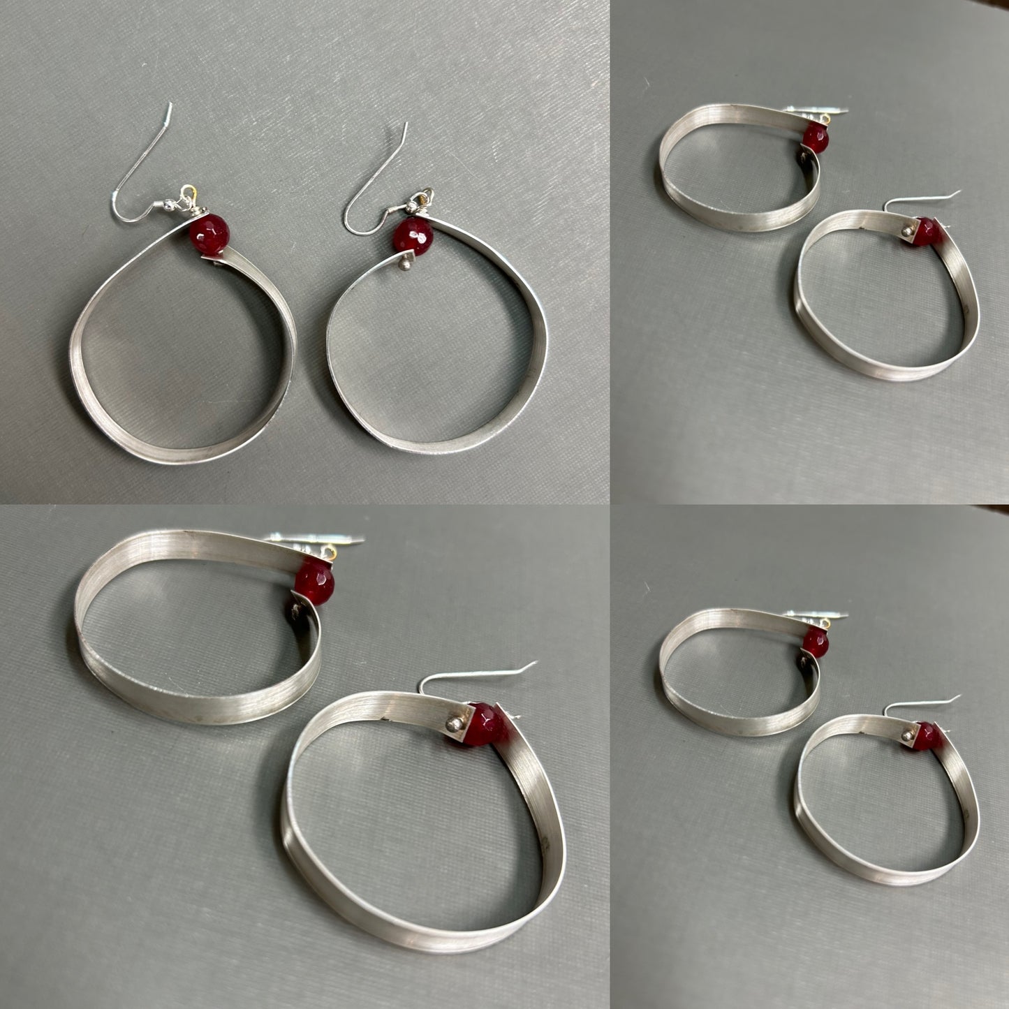 Wide silver hoops with gemstone