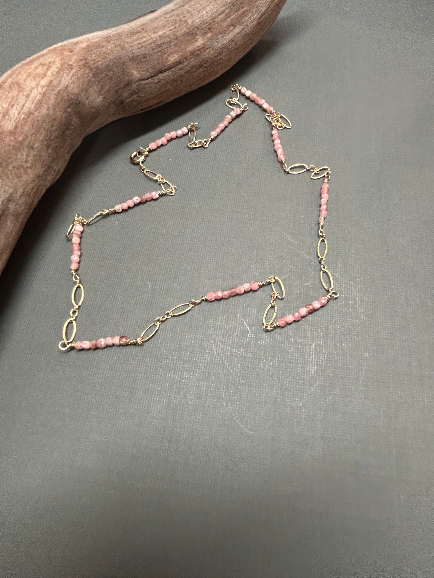 Rhodochrosite gold dainty necklace