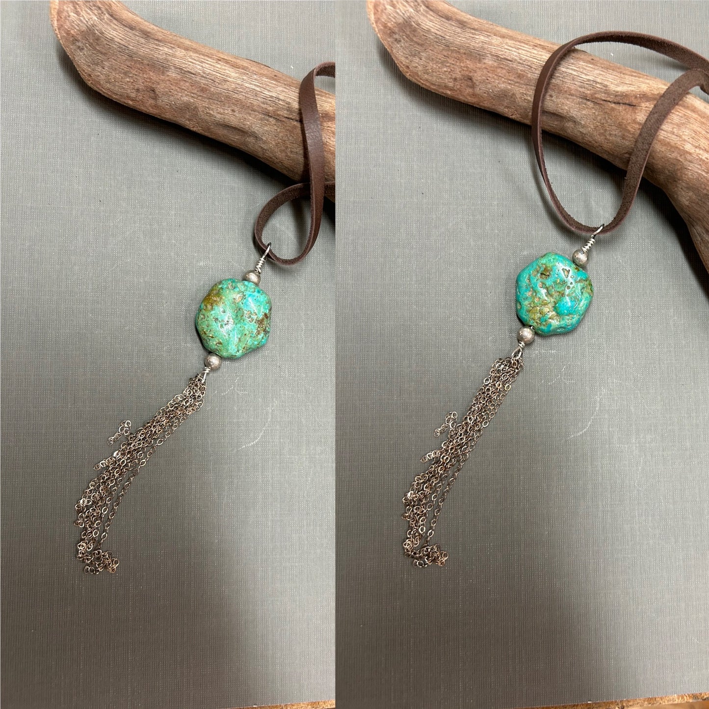Turquoise nugget and gold chains necklace