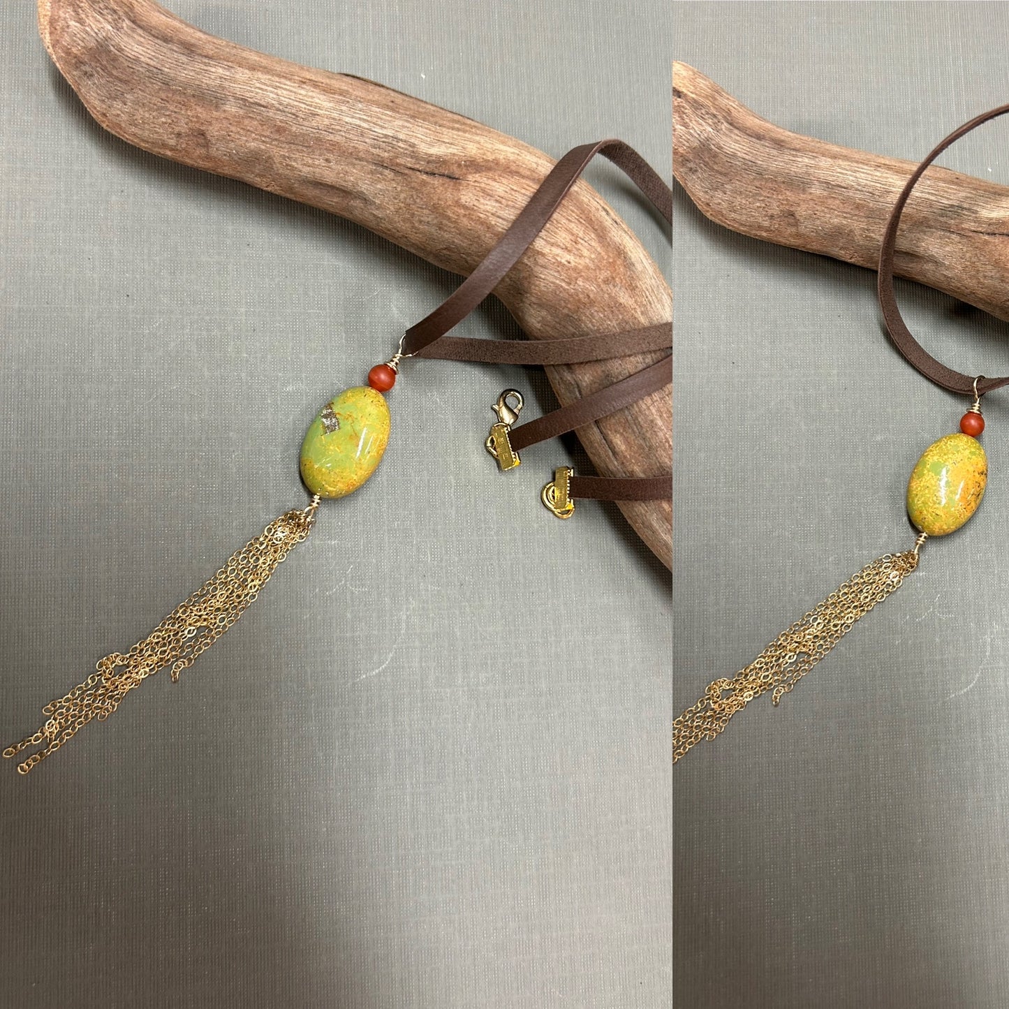 Turquoise nugget and gold chains necklace