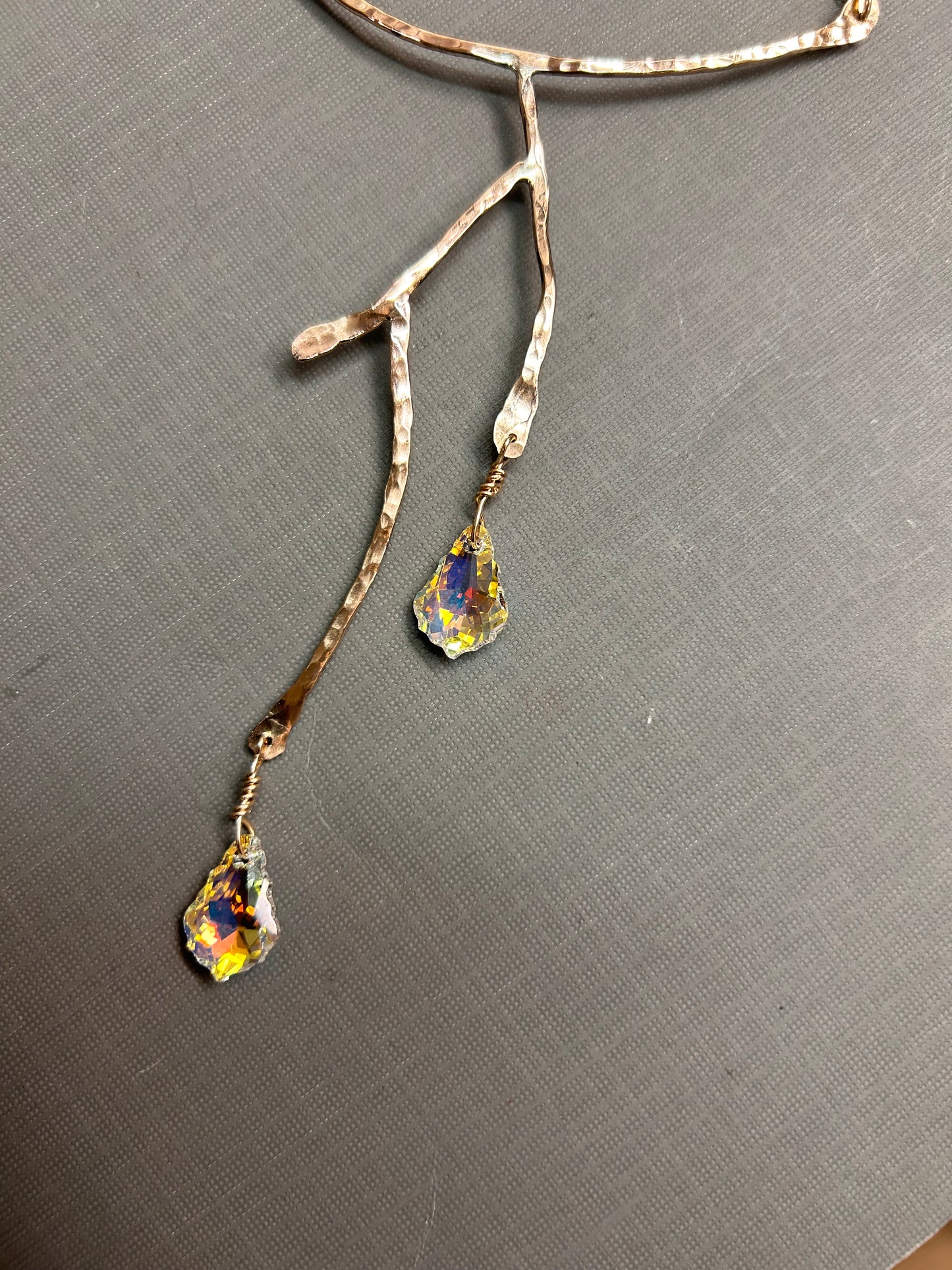 Gold Branches and crystal drops necklace