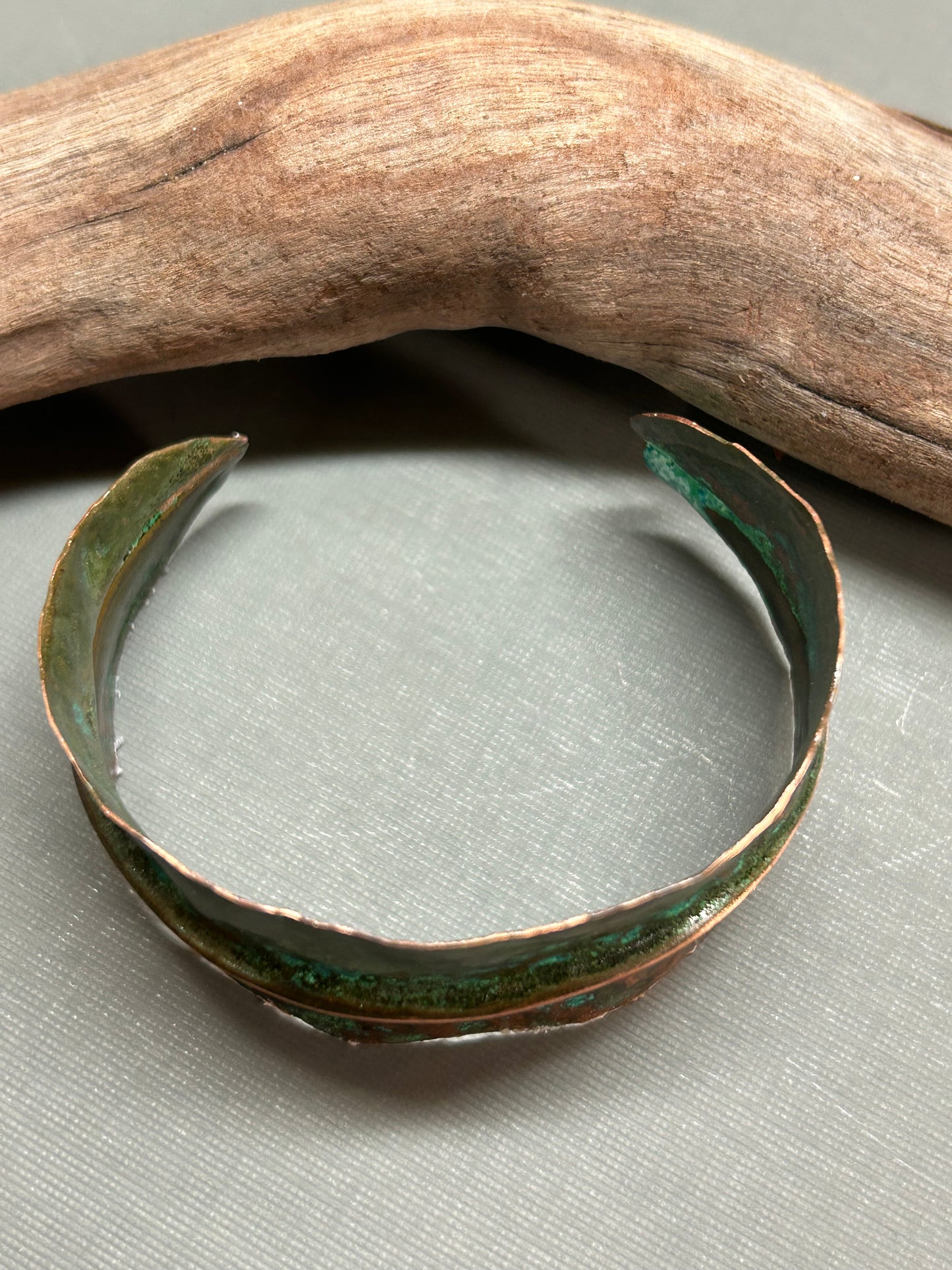 Copper leaf cuff Turquoise patina