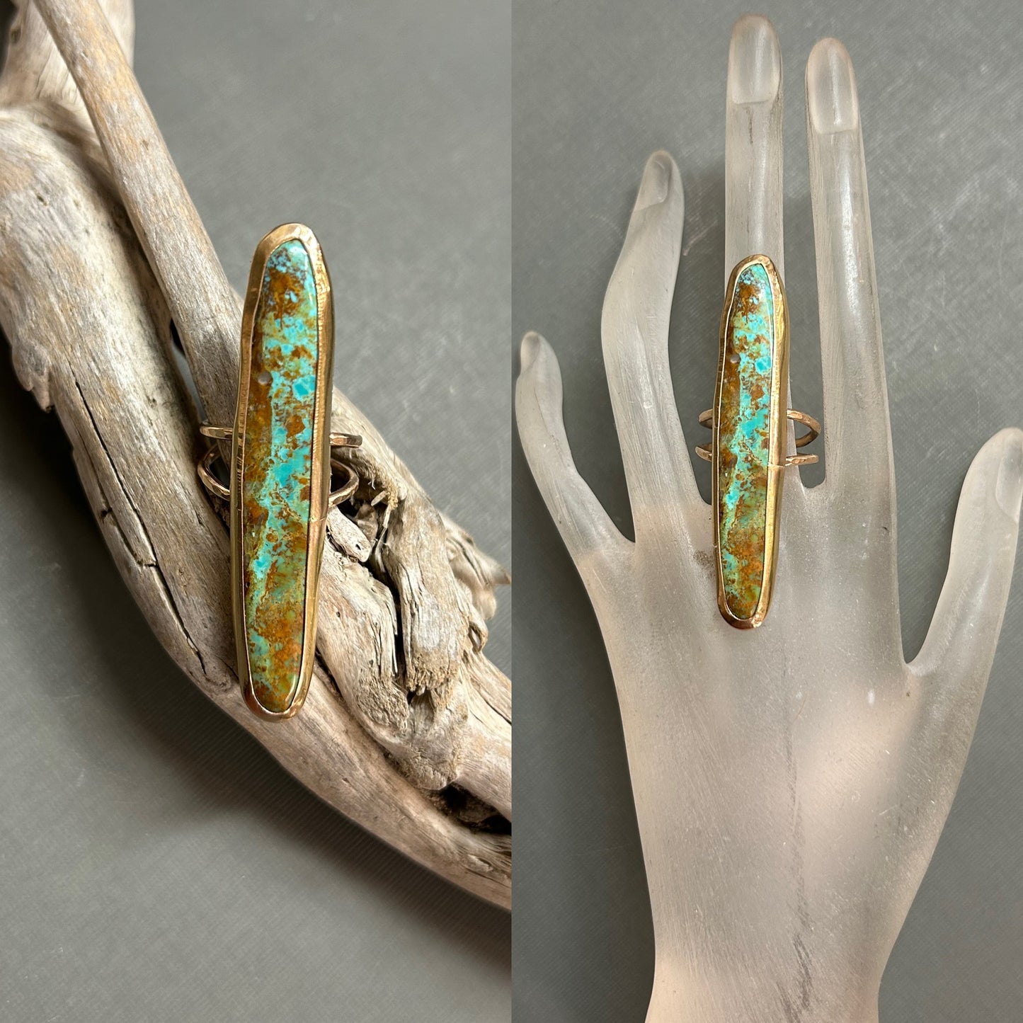 Turquoise Gold ring-Statement ring.